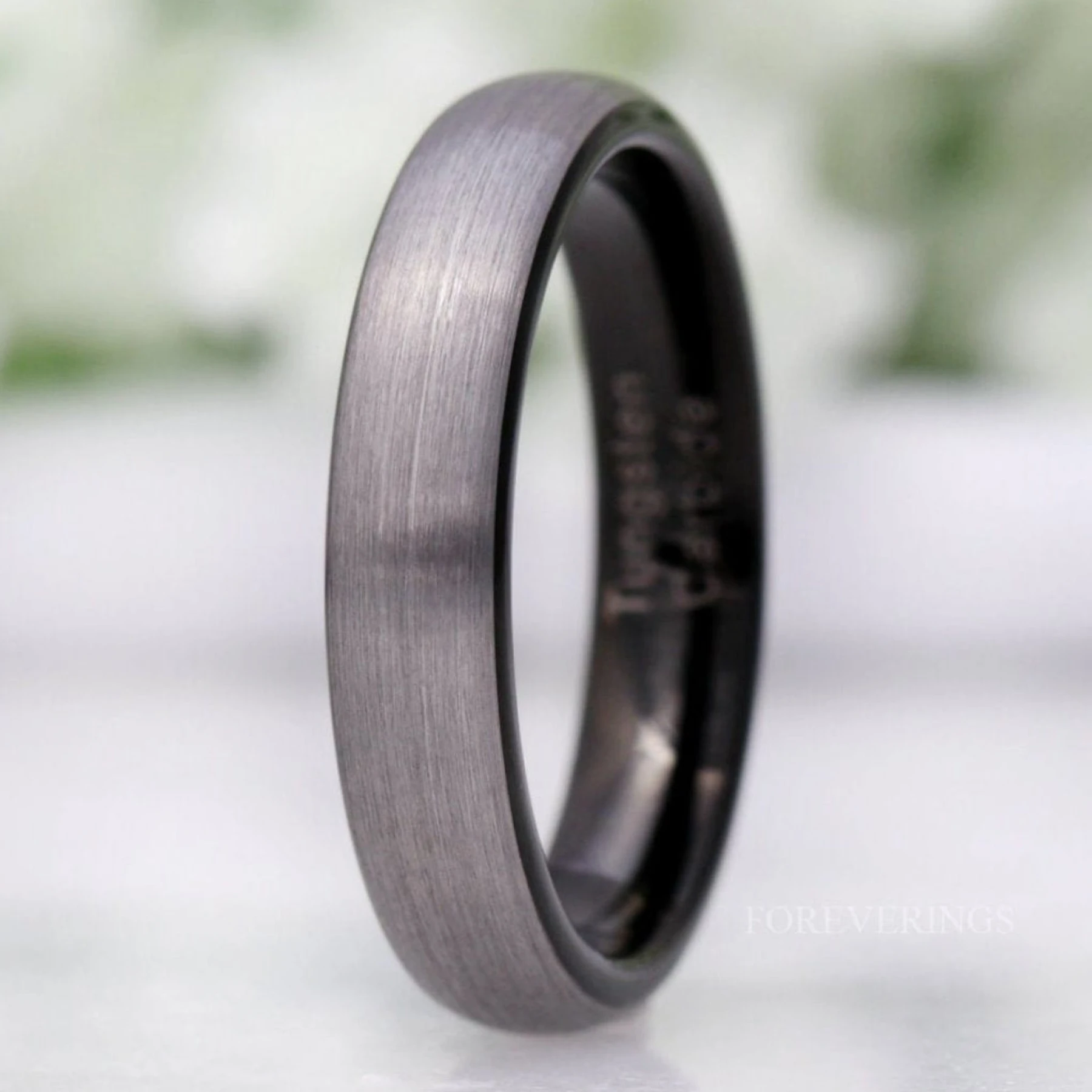Black Tungsten Wedding Band, 4mm Womens Mens Ring, Silver and Black Two-Tone Ring