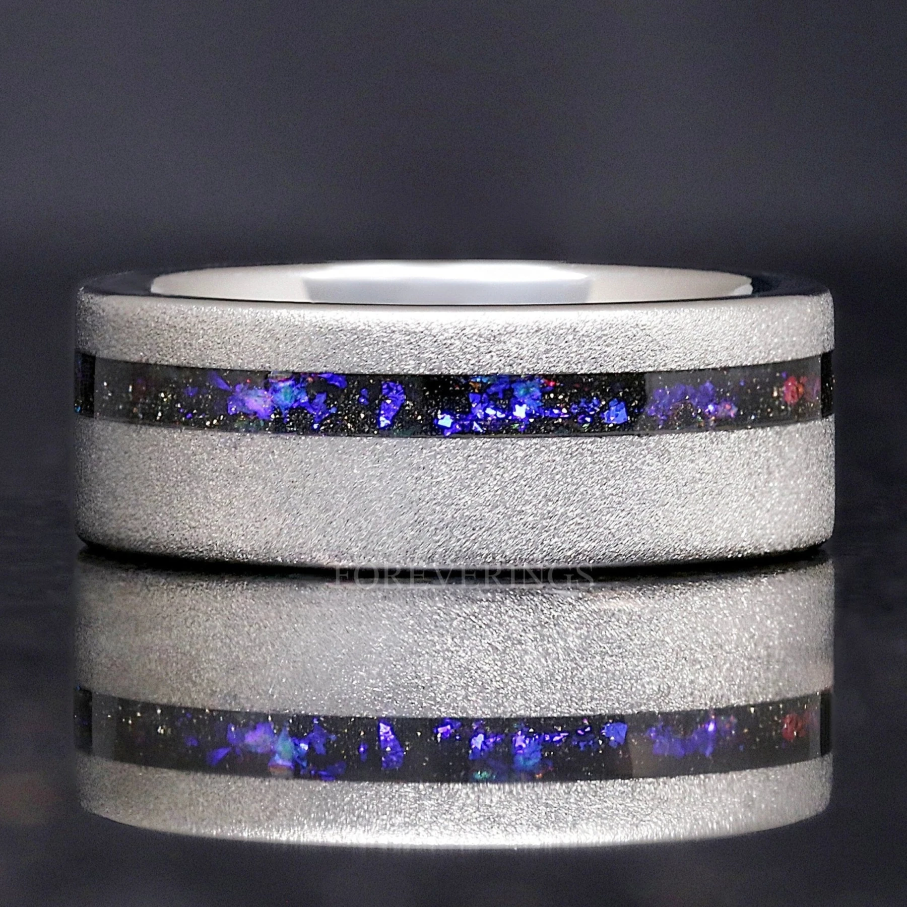 Orion Nebula Ring, Silver Sandstone Band, Mens Wedding Band