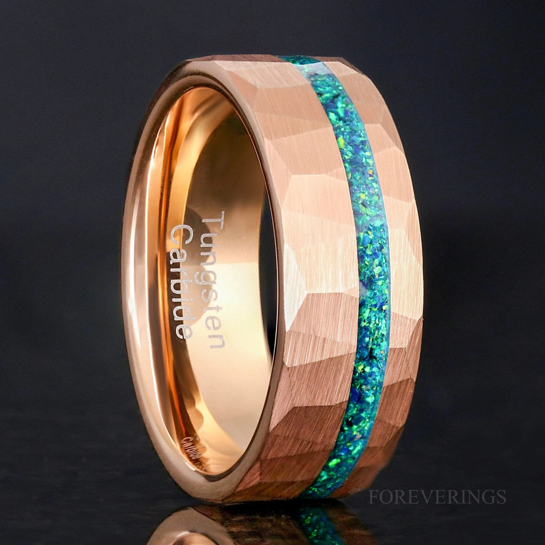 Green Opal Band | Mens Rose Gold Tungsten Ring
