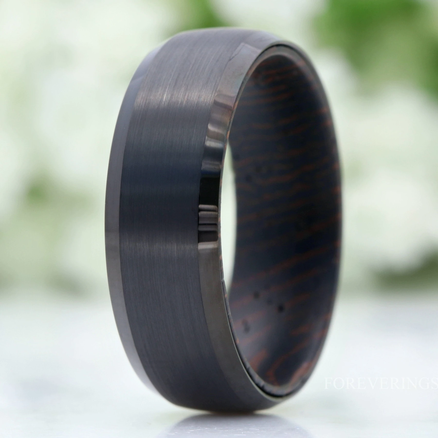 Wenge Wood and Tungsten Wedding Band, Dark Wood Ring, 8mm Black Band