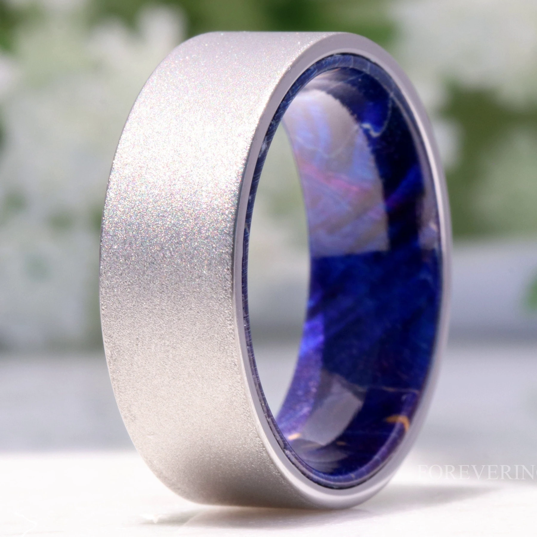 Blue Elder Wood Ring, 8mm Silver Tungsten Ring, No Plating