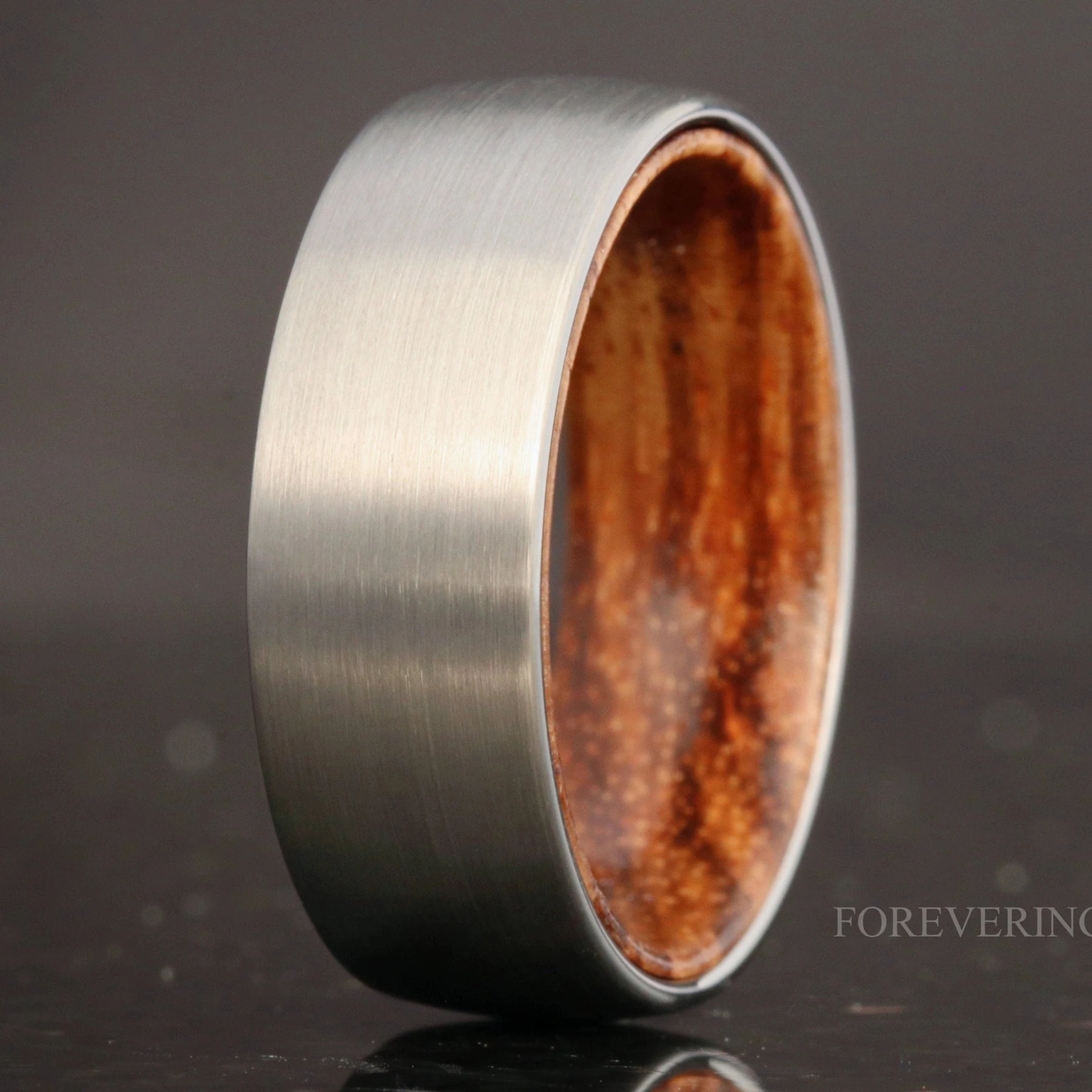 Zebra Wood and Tungsten Ring, 8mm Mens Wedding Band, Matte Brushed