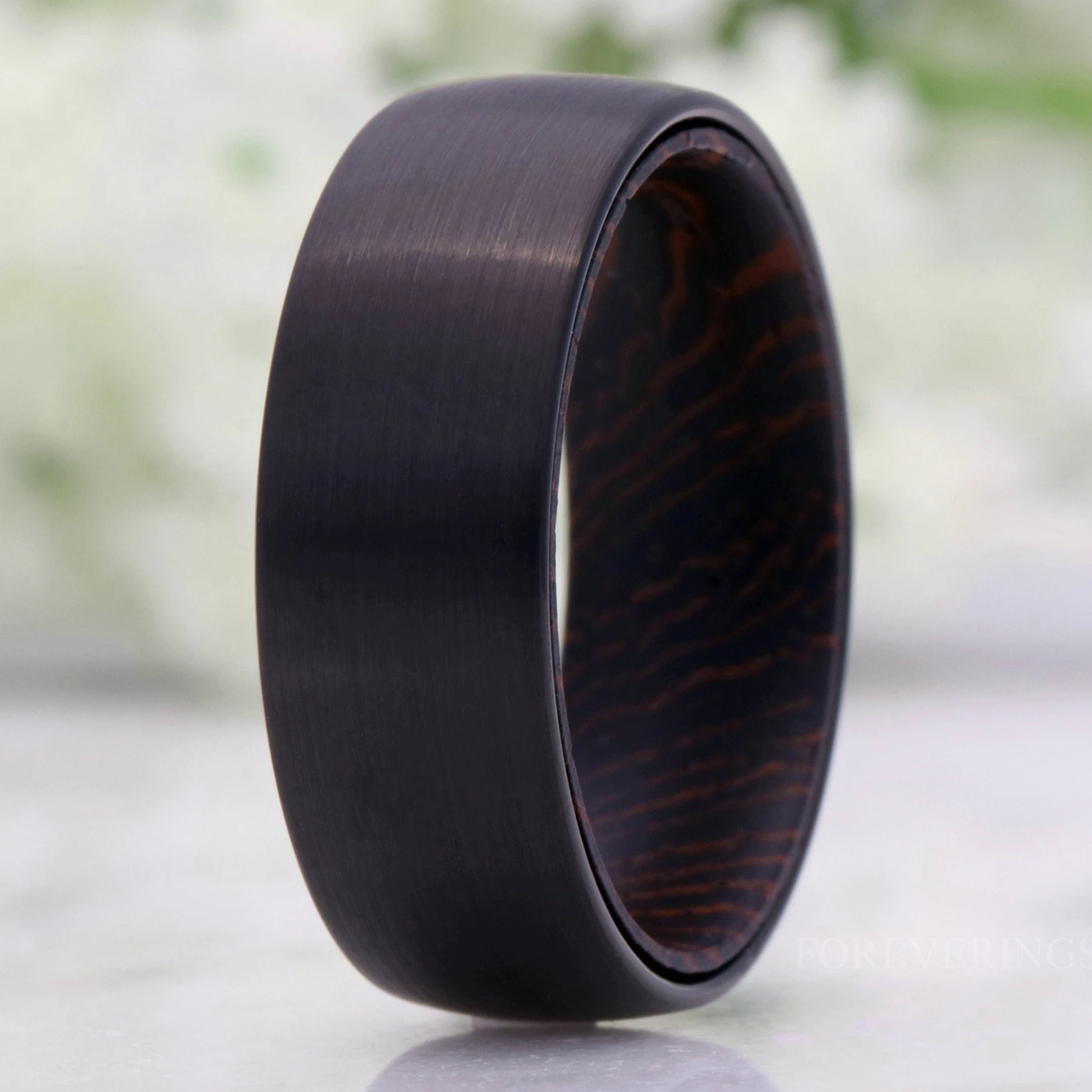 Wenge Wood and Tungsten Ring, Mens Wedding Band, Dark Wood Ring