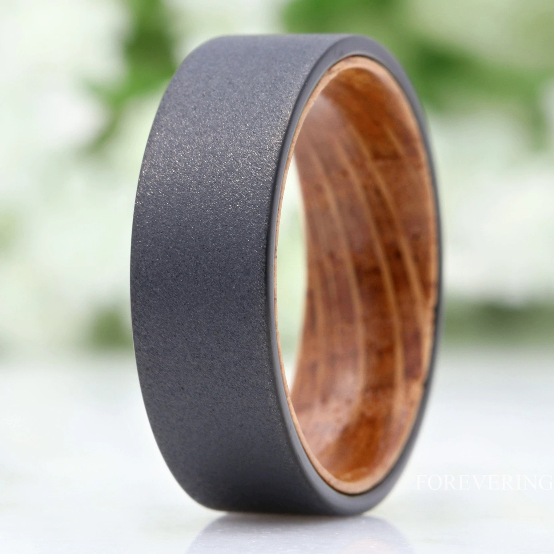 Whiskey Barrel Ring, Men Tungsten Wedding Band, Protective Wood Coating