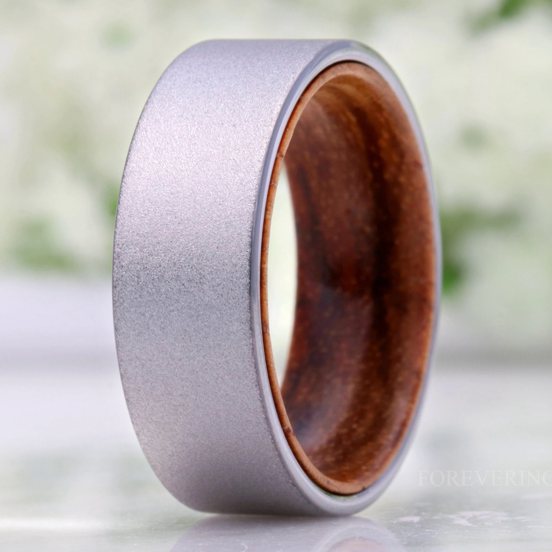 Zebra Wood and Tungsten Ring, Sandblasted, 8mm Silver Band