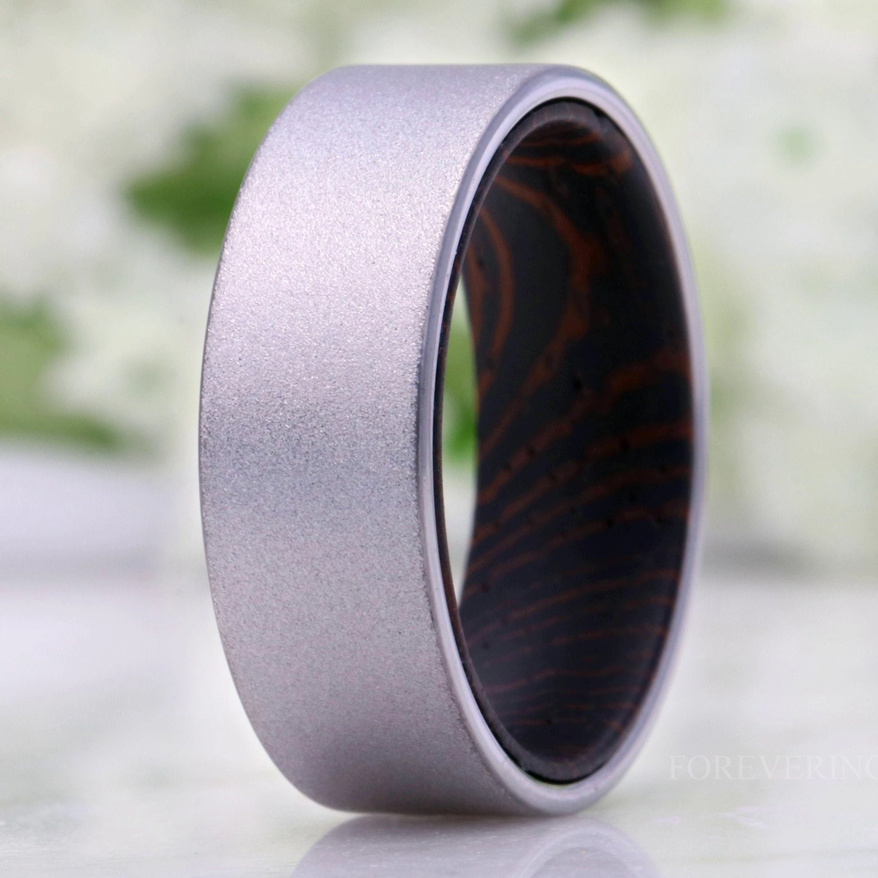 Wenge Wood and Tungsten Ring, Sandblasted, 8mm Silver Band