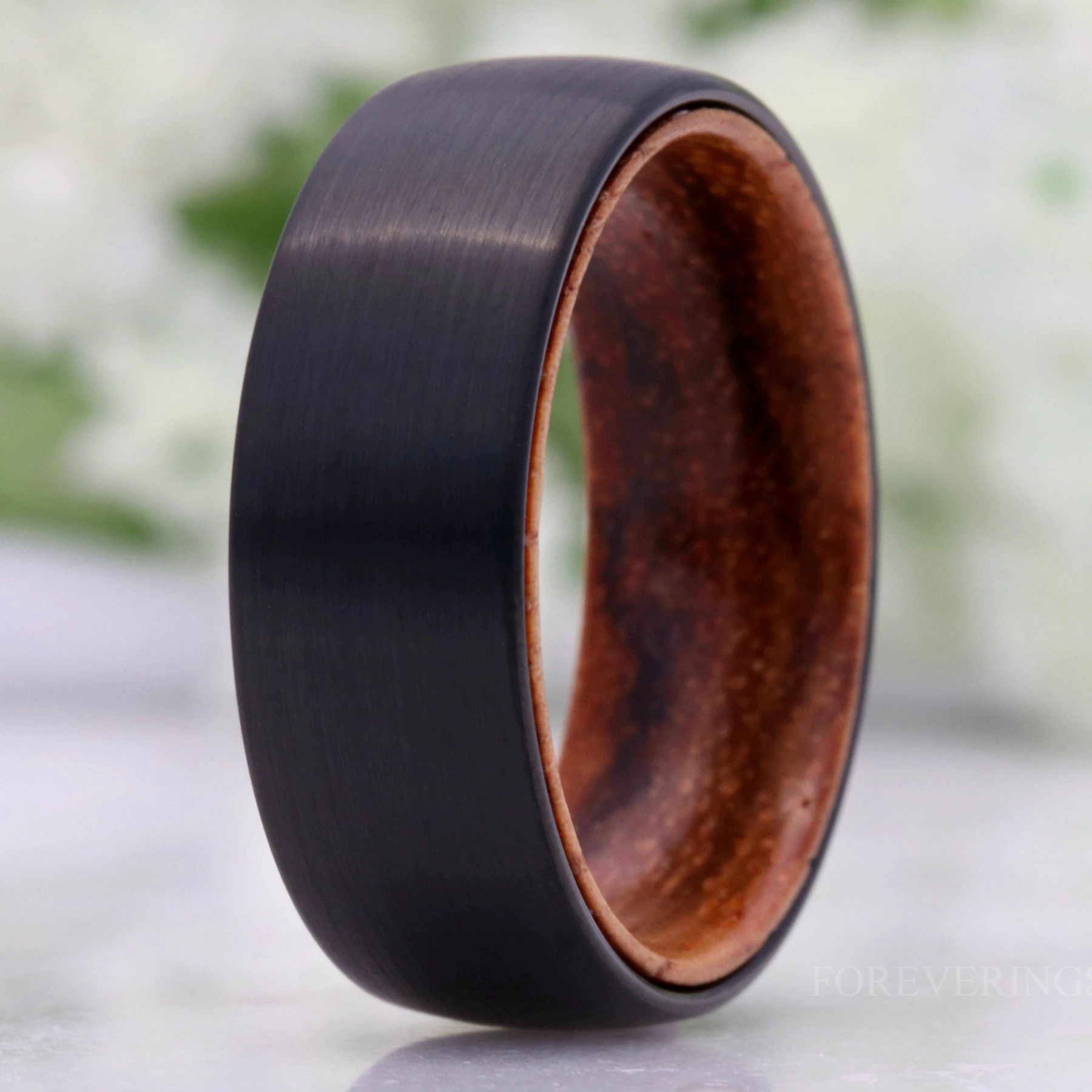 Zebra Wood and Tungsten Ring, 8mm Mens Wedding Band, Matte Brushed