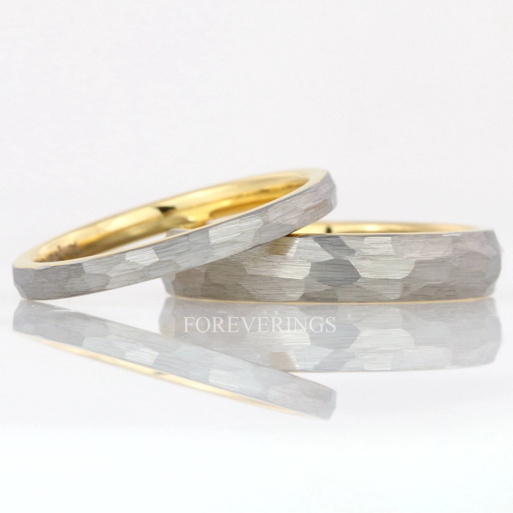 Hammered Gold Wedding Band for Women Men, 2mm 4mm Brushed Tungsten Ring