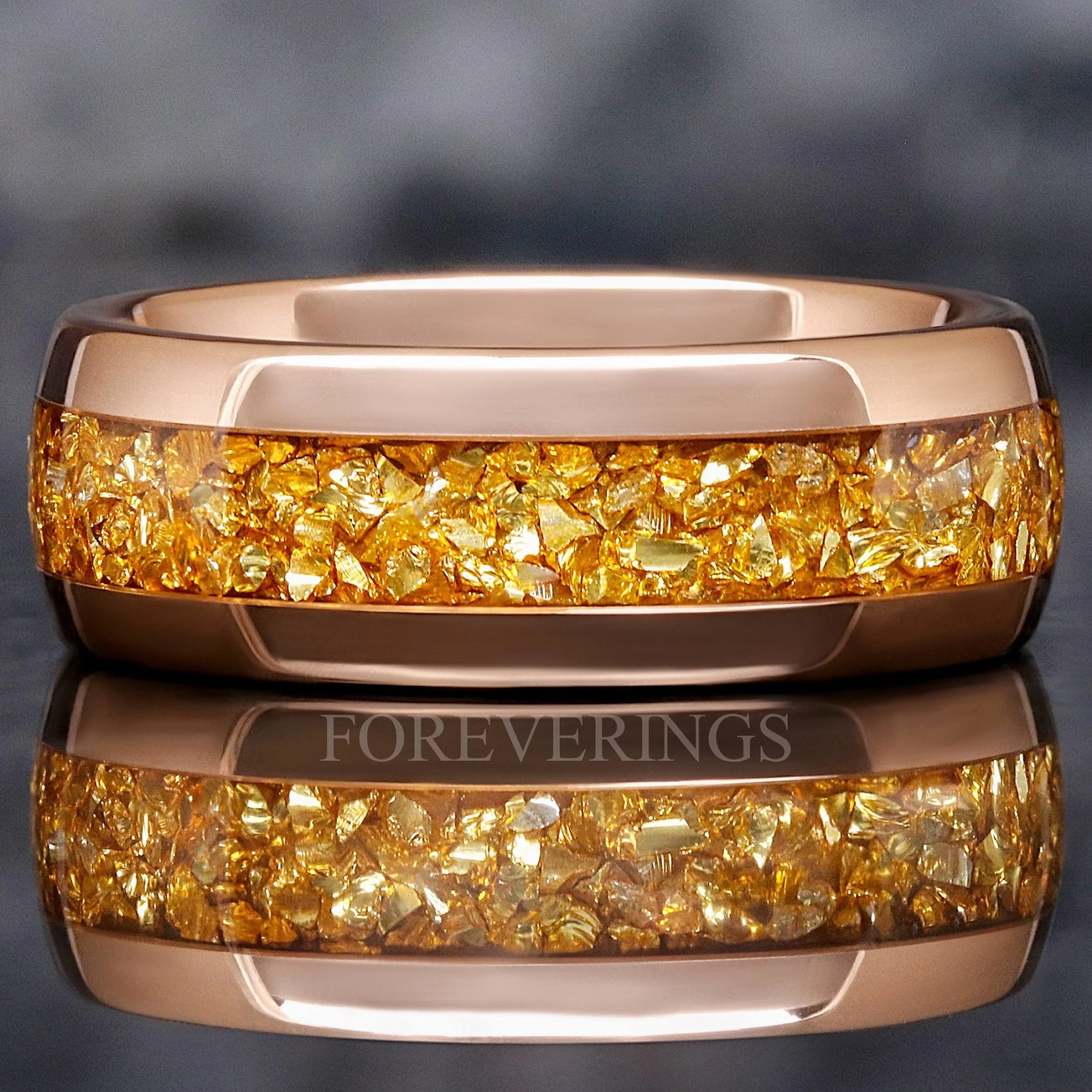 Men Citrine Rose Tungsten Wedding Band, Unique Man Ring