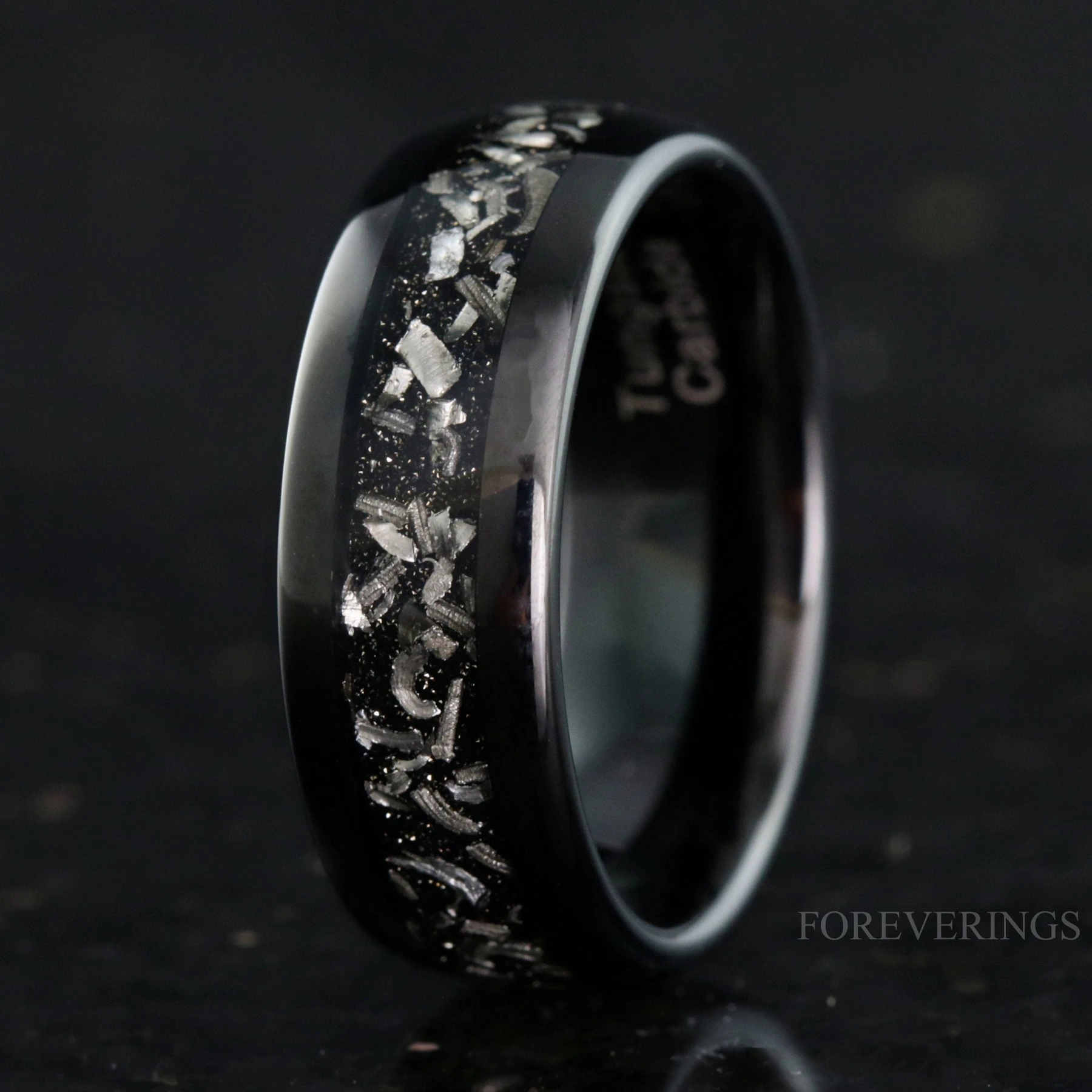 Meteorite Wedding Band, 8mm Black Tungsten Ring, Polished