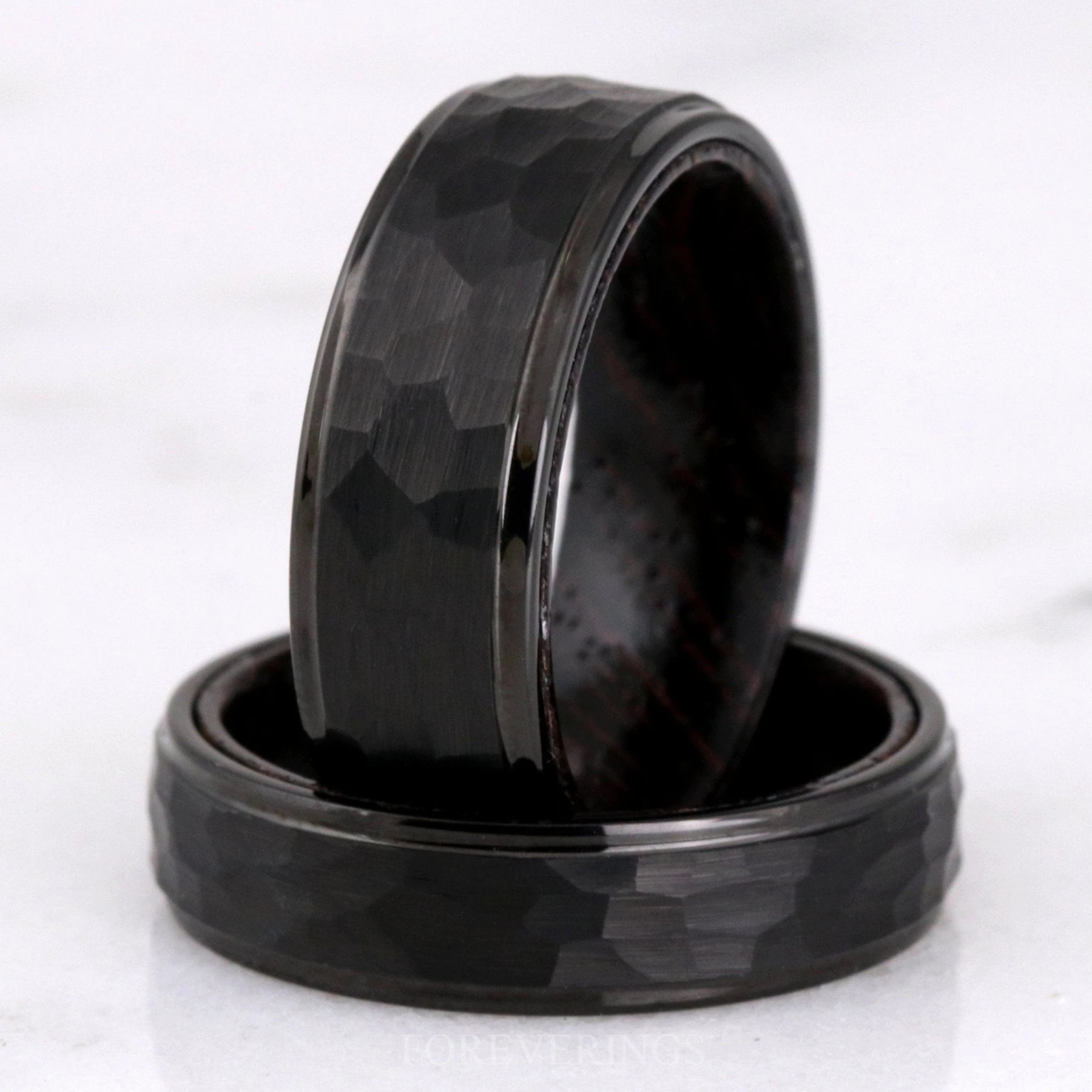 8mm Wenge Wood Ring, Hammered Tungsten Wedding Band, Dark Wood Ring