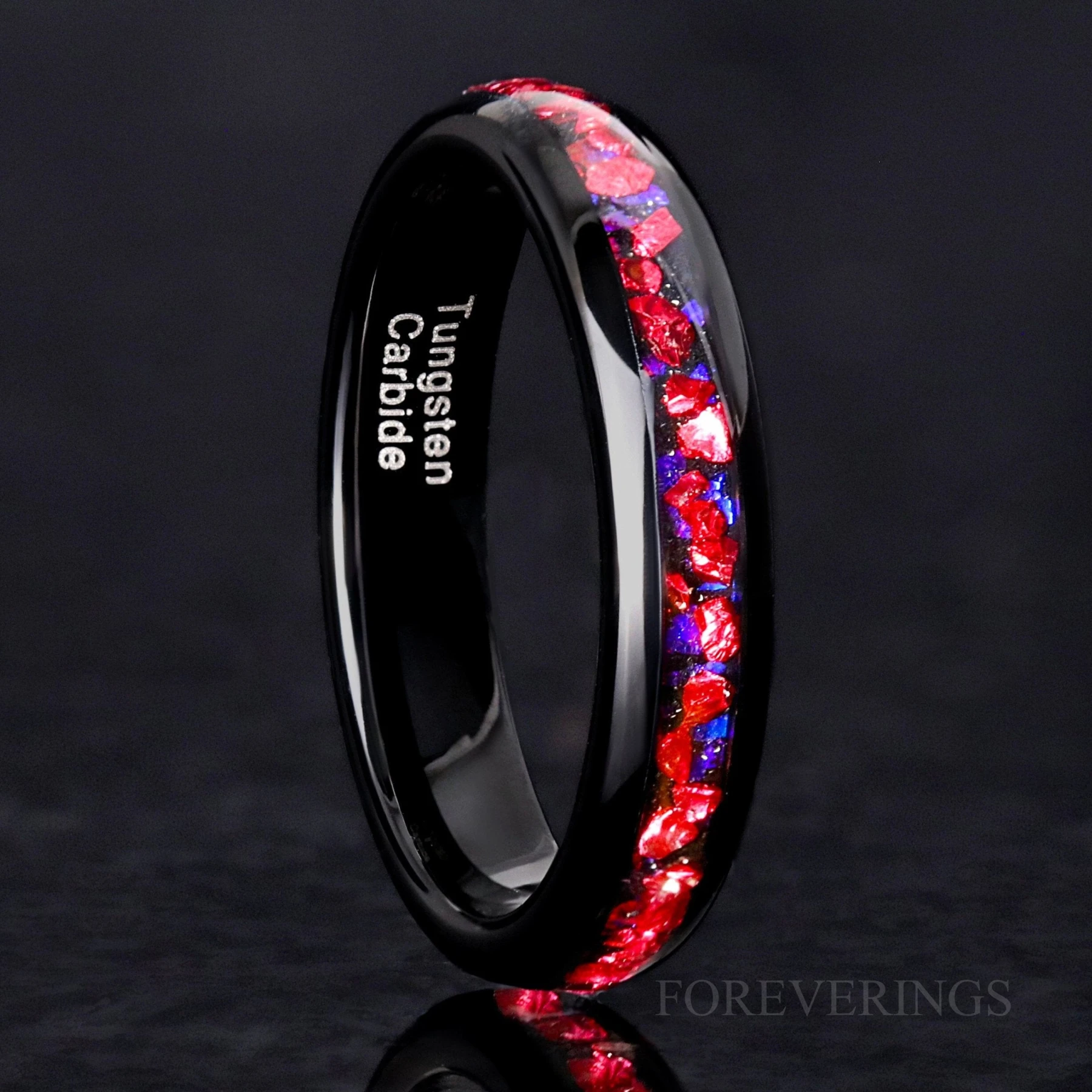 Pelican Nebula Ring, 4mm Wedding Band, Black Tungsten Band