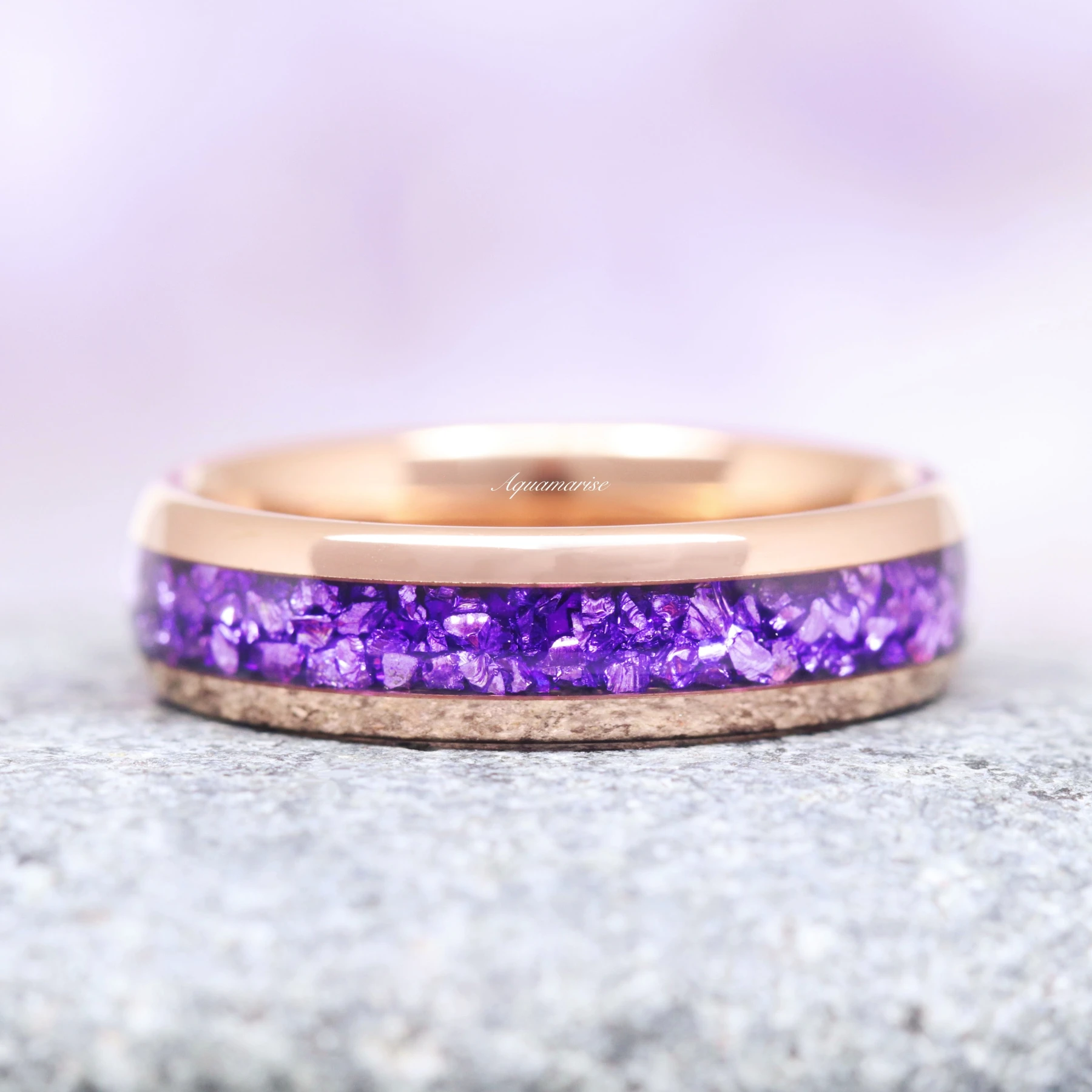 Crushed Amethyst Men's Wedding Band in Rose Gold Tungsten Carbide (6mm)