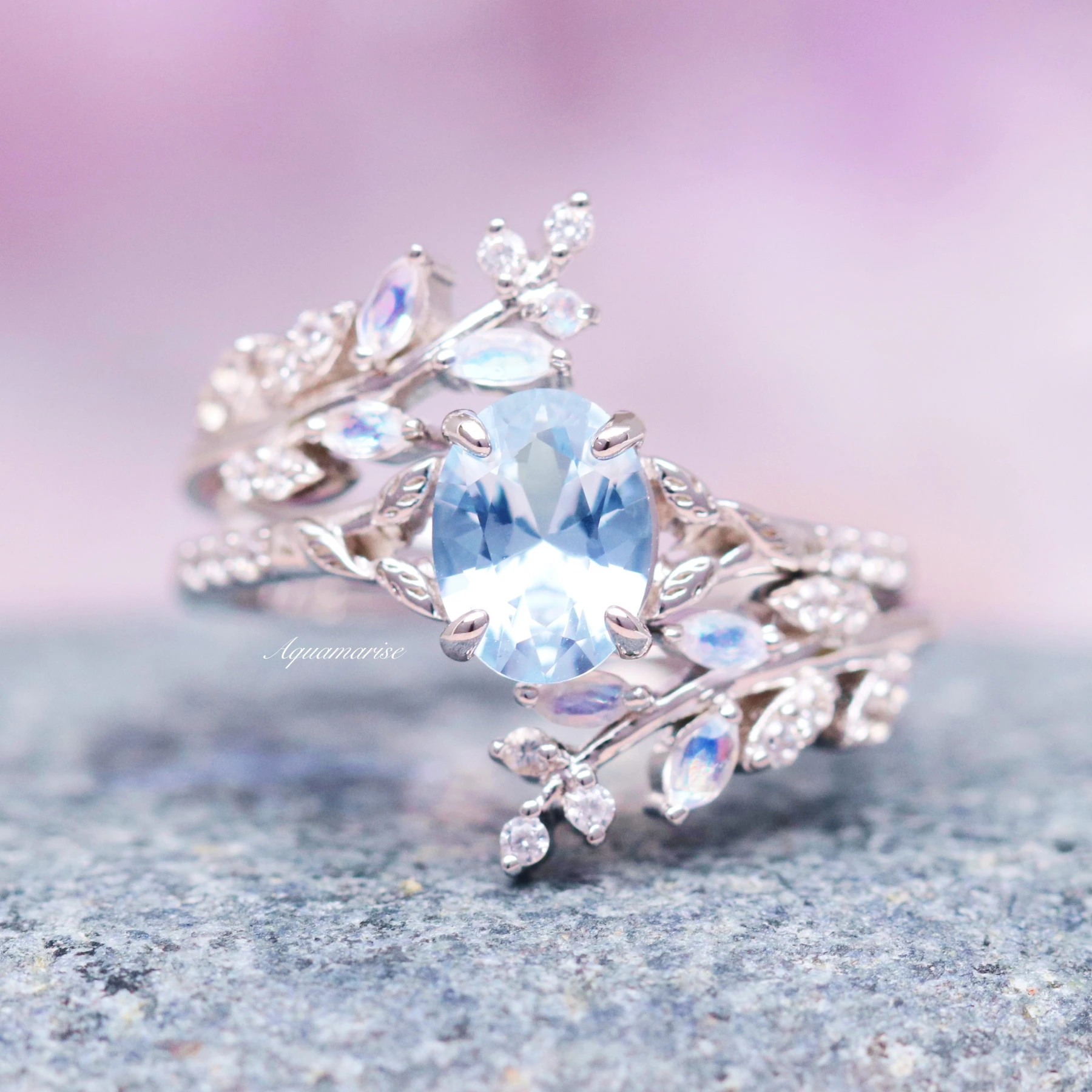 & Fairy Leaf Ring Set in Sterling