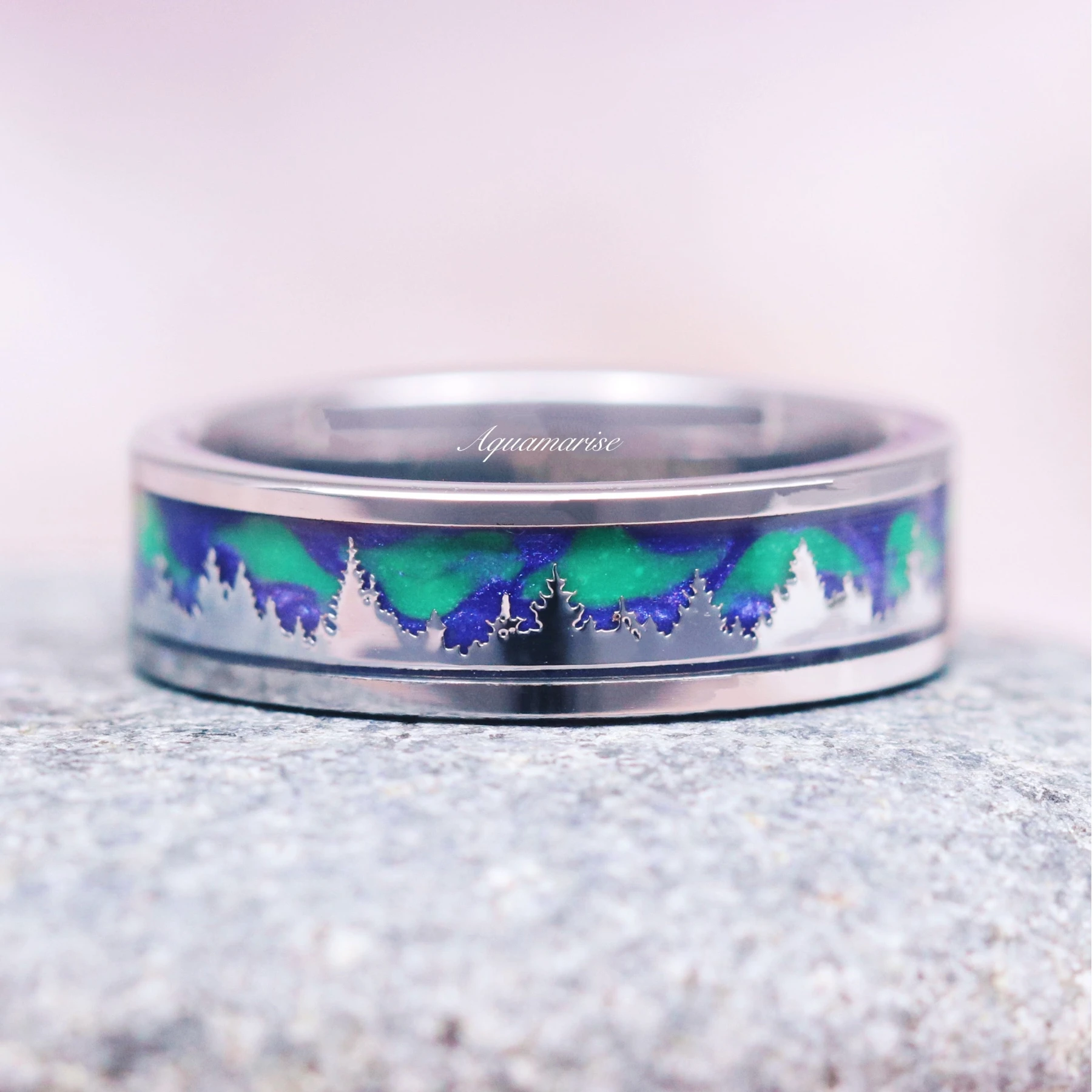 Aurora Borealis Northern Lights Men's Wedding Band in Tungsten (6mm)