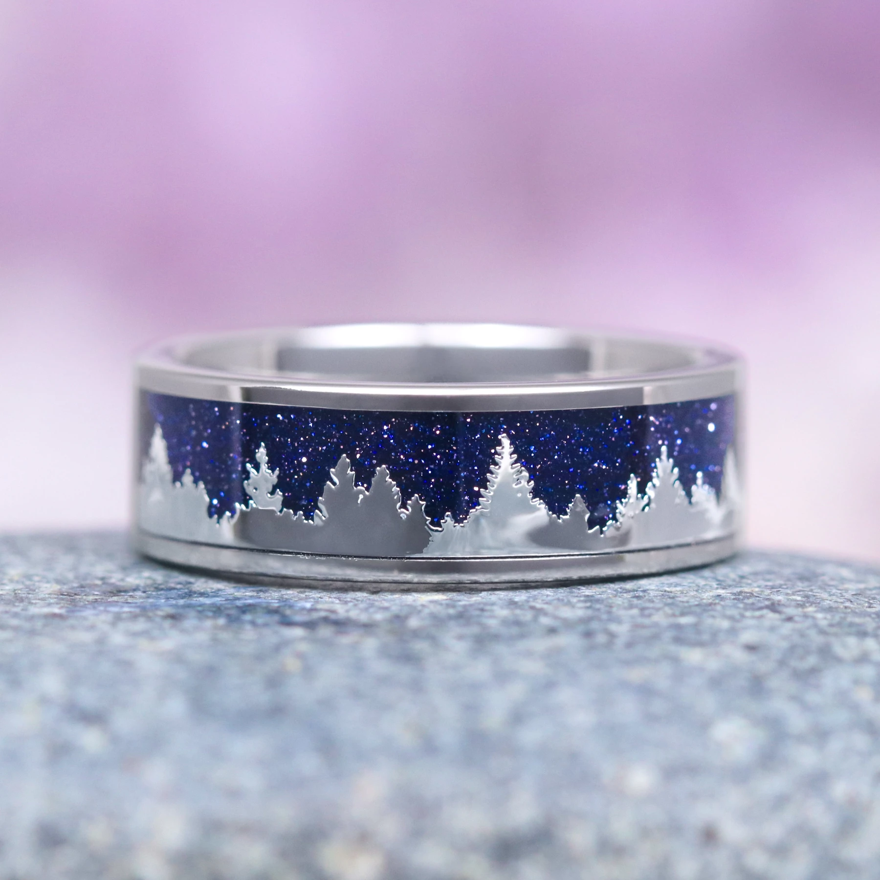 Starry Night® & Trees Men's Wedding Band in Tungsten Carbide (8mm)