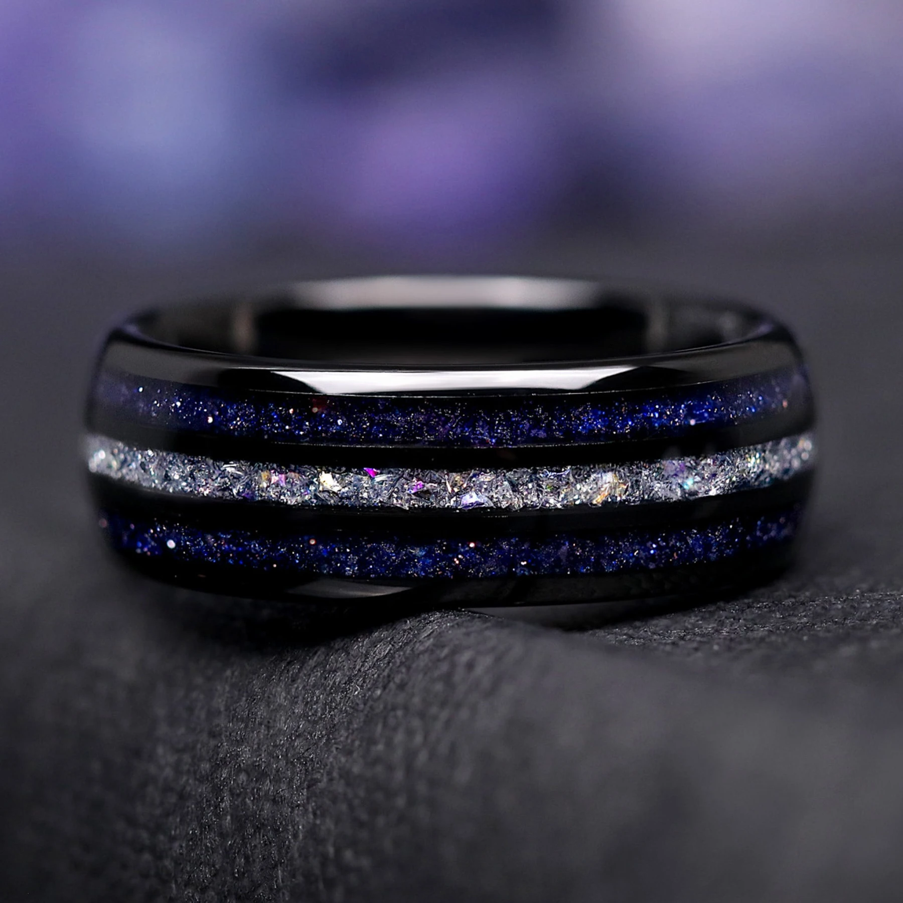 Men's Moonstone Ring – Black Nebula Tungsten Wedding Band