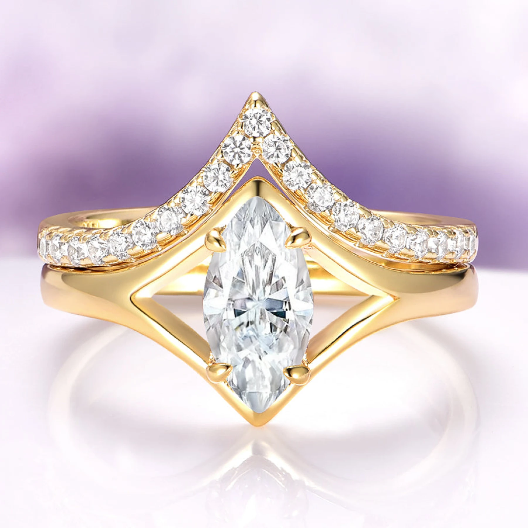 Marquise Cut Moissanite Engagement Ring Set