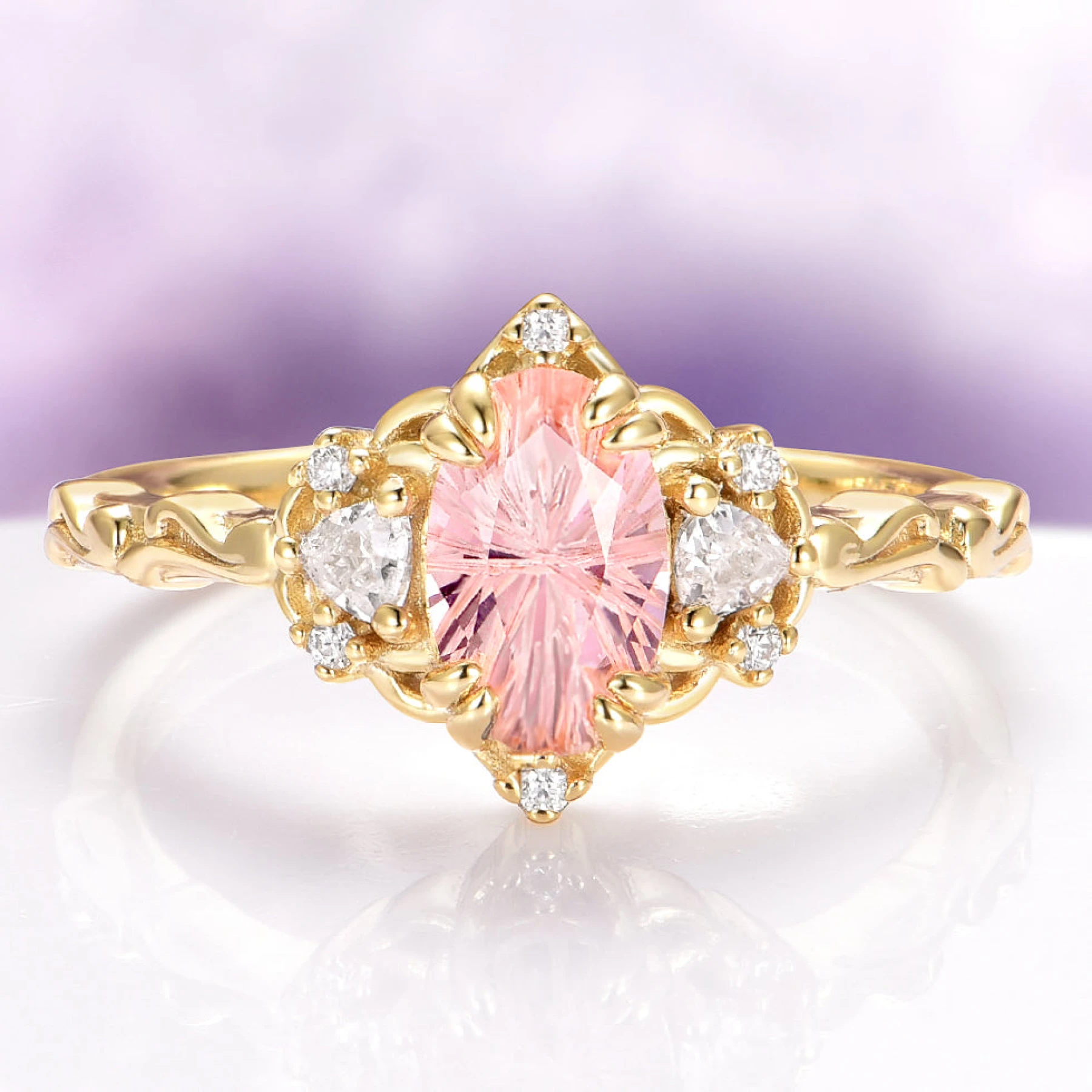 Esme Fireworks Cut Morganite Engagement Ring in 14K Solid Yellow Gold