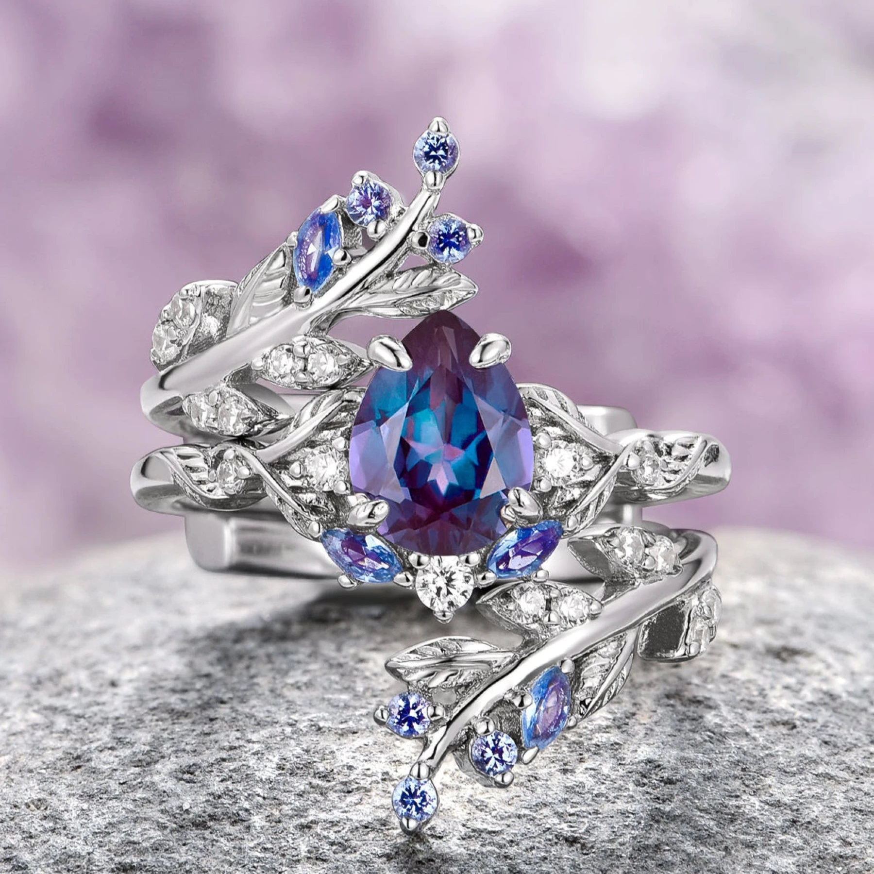 Wisteria Fairy Leaf Ring in Sterling Silver (Two Piece)