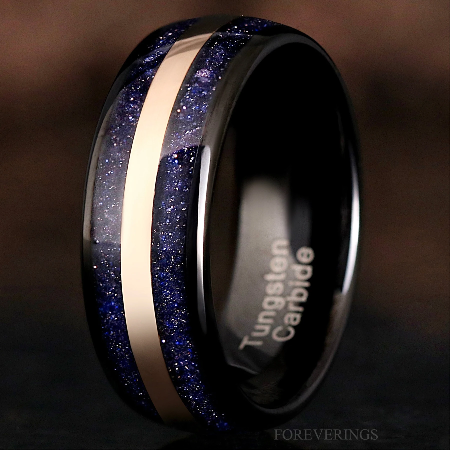 Starry Night Rose Gold Tungsten Band for Men, Great Rift Nebula Ring