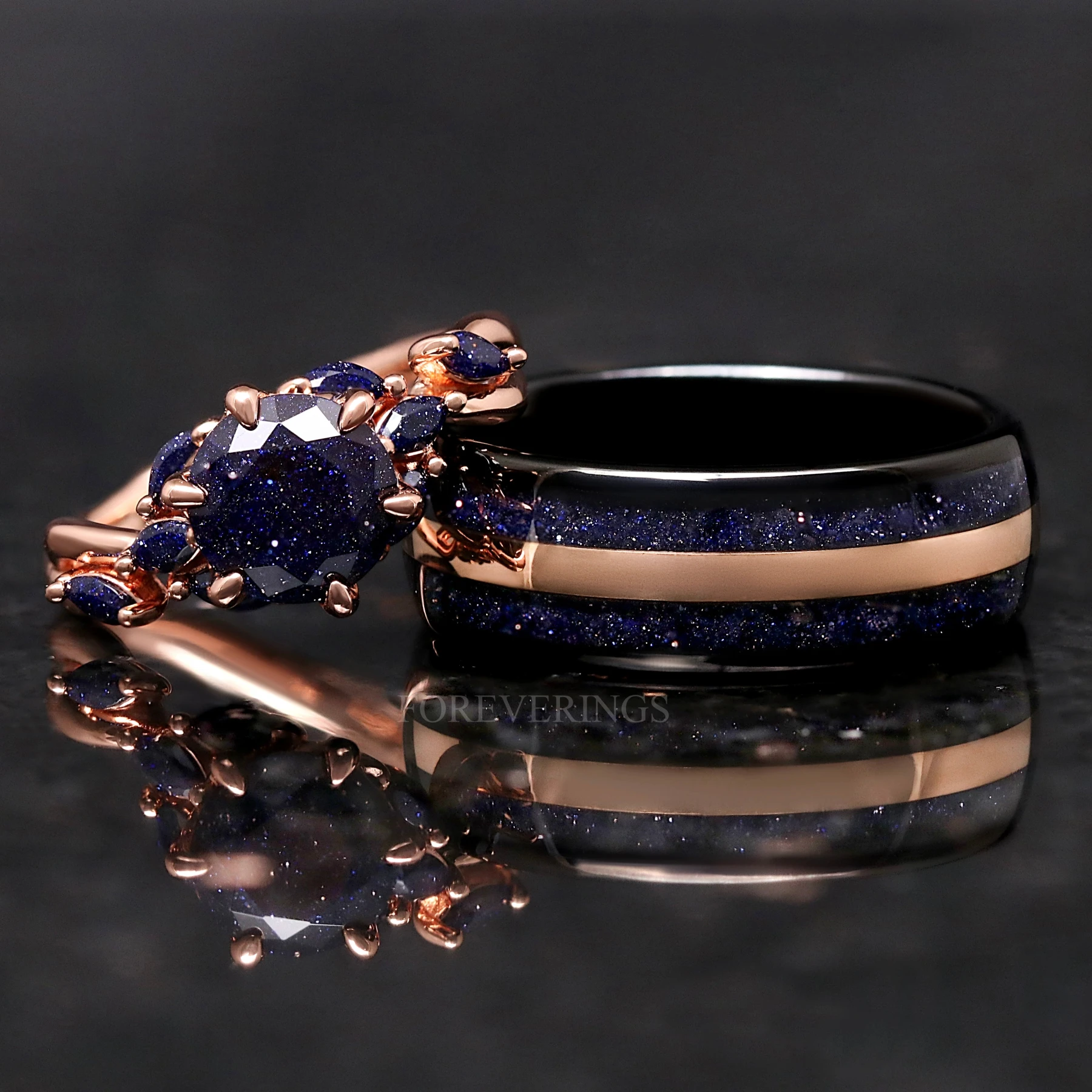 Nesta Starry Night Engagement Ring Set for Couples, Great Rift Nebula