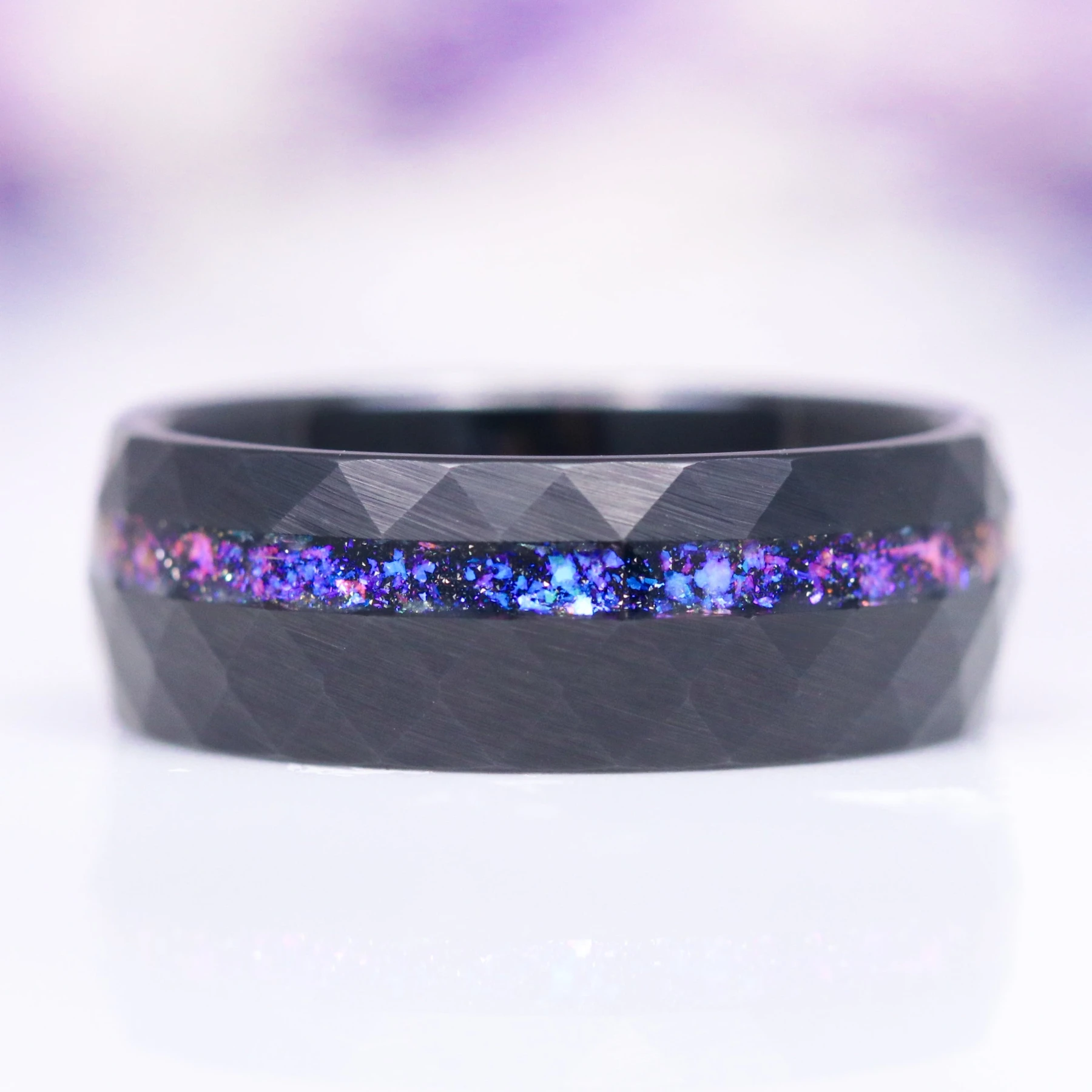 Orion Nebula Hammered Men's Wedding Band in Black Tungsten (8mm)