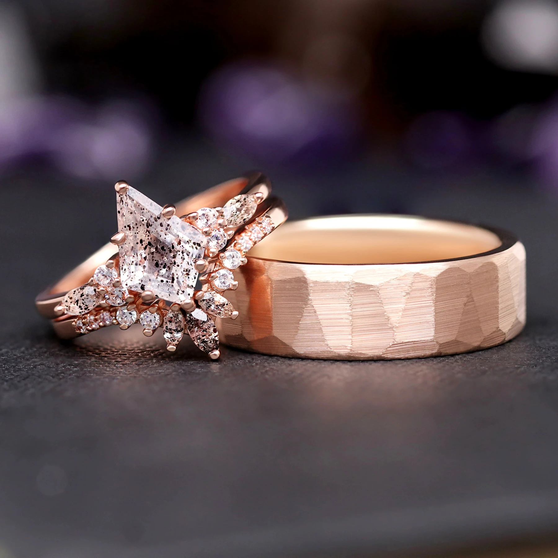 Galaxy Salt and Pepper Herkimer Diamond Couples Ring Set