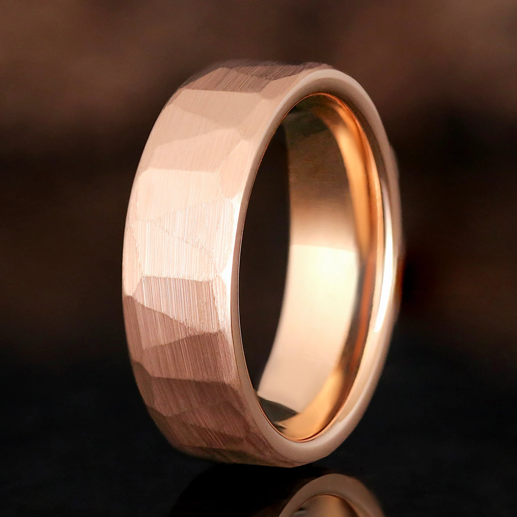 Hammered Rose Gold Wedding Band for Men, Masculine Engagement Ring