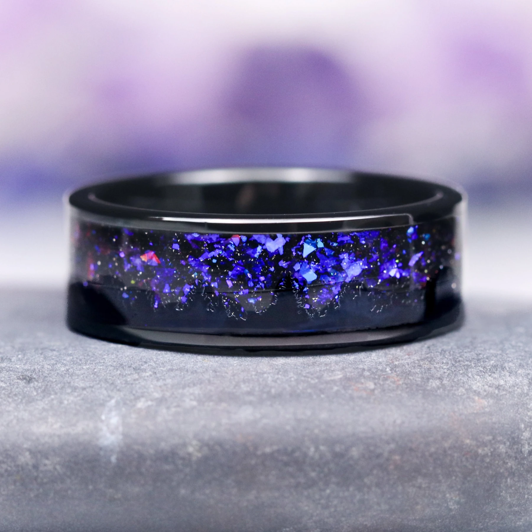 Orion Nebula & Trees Men's Wedding Band in Black Tungsten Carbide (8mm)
