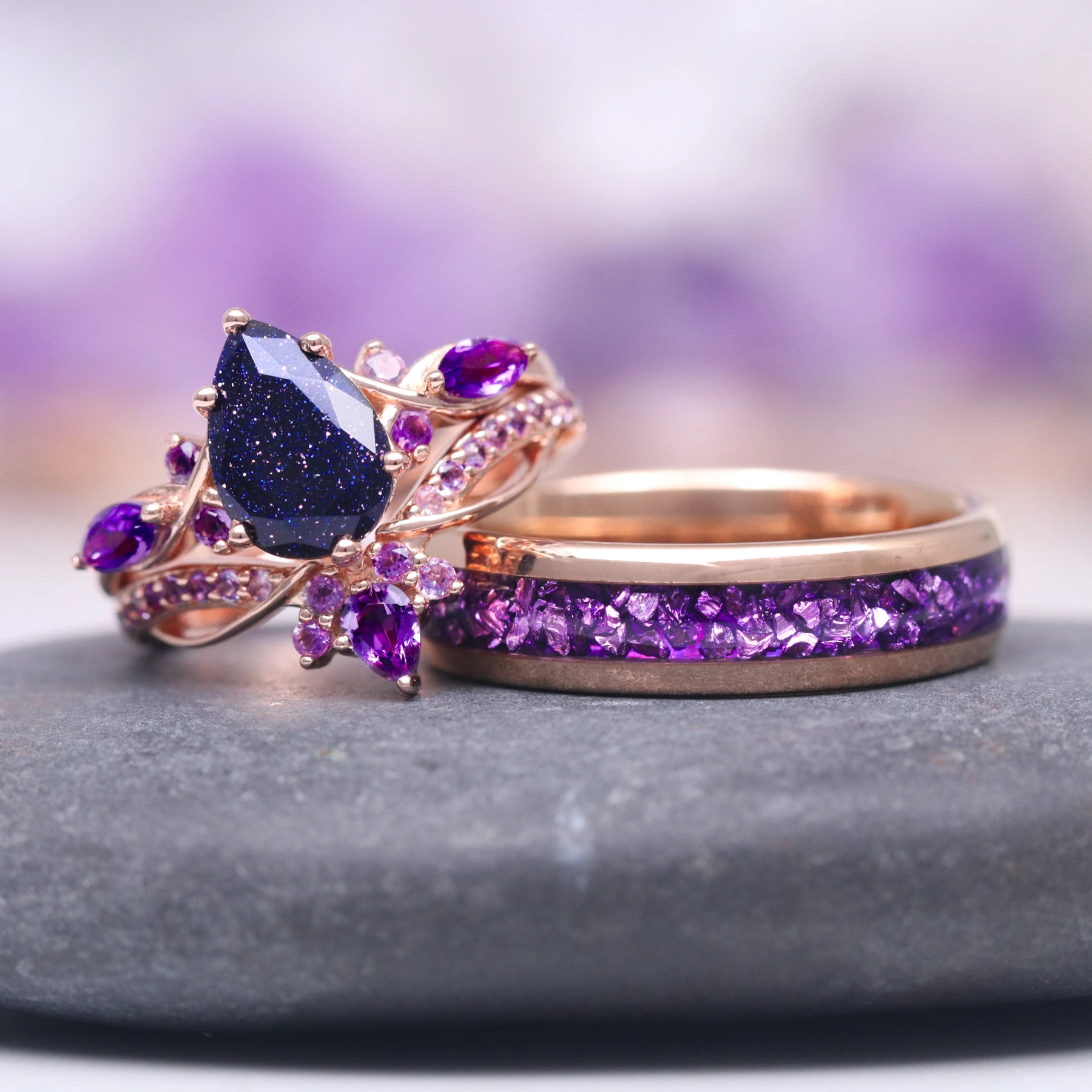 Feyra Starry Night® & Amethyst Couples Ring Set