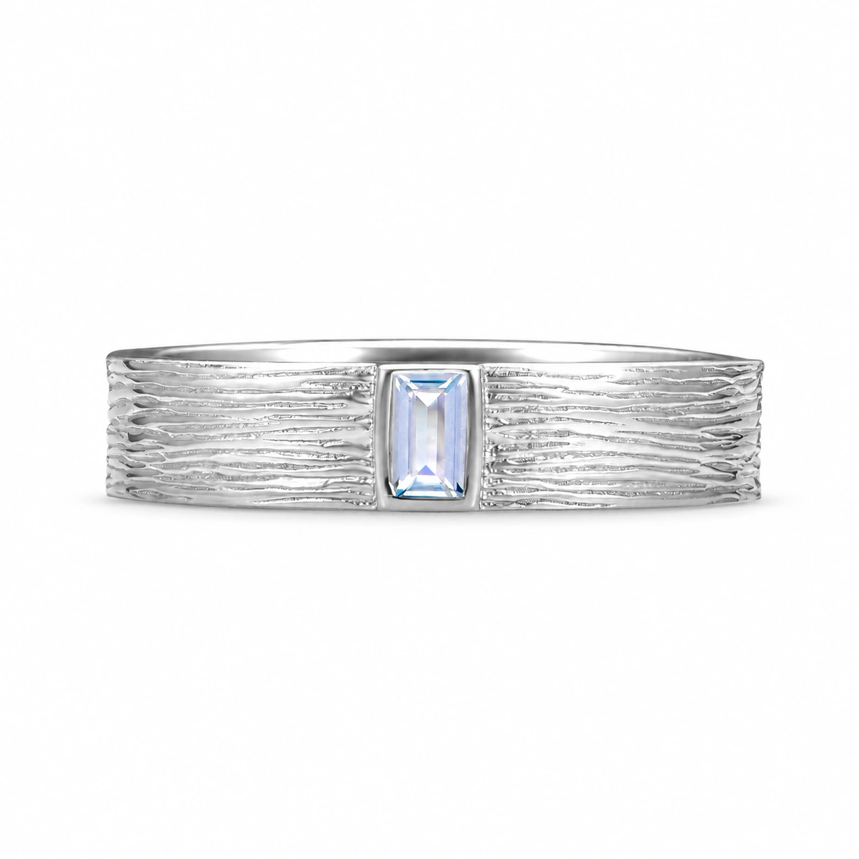 Bark Texture Nature Aquamarine Wedding Band in Sterling Silver (5mm)