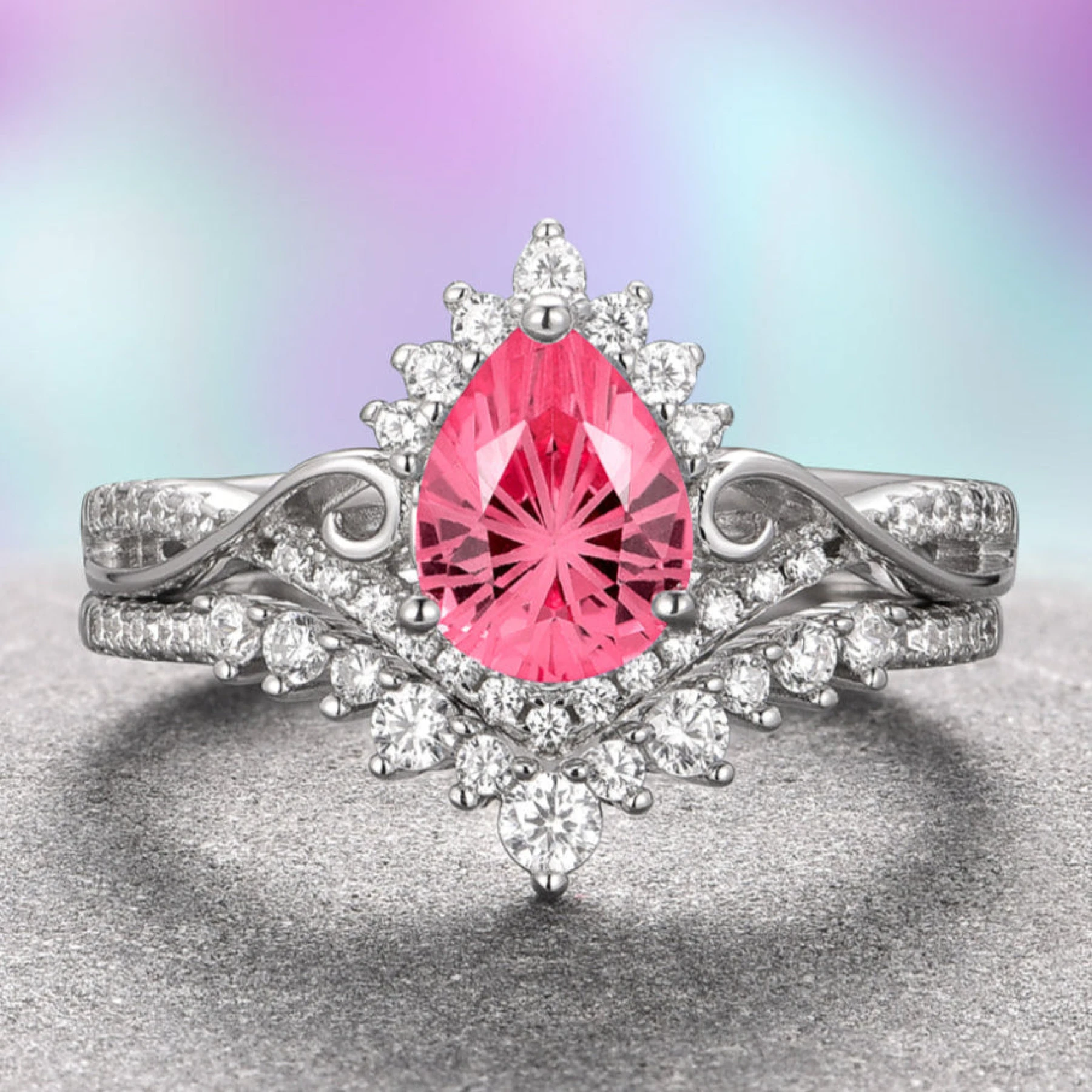 Faye Pink Sapphire Engagement Ring Set in Sterling Silver (Fantasy Cut)