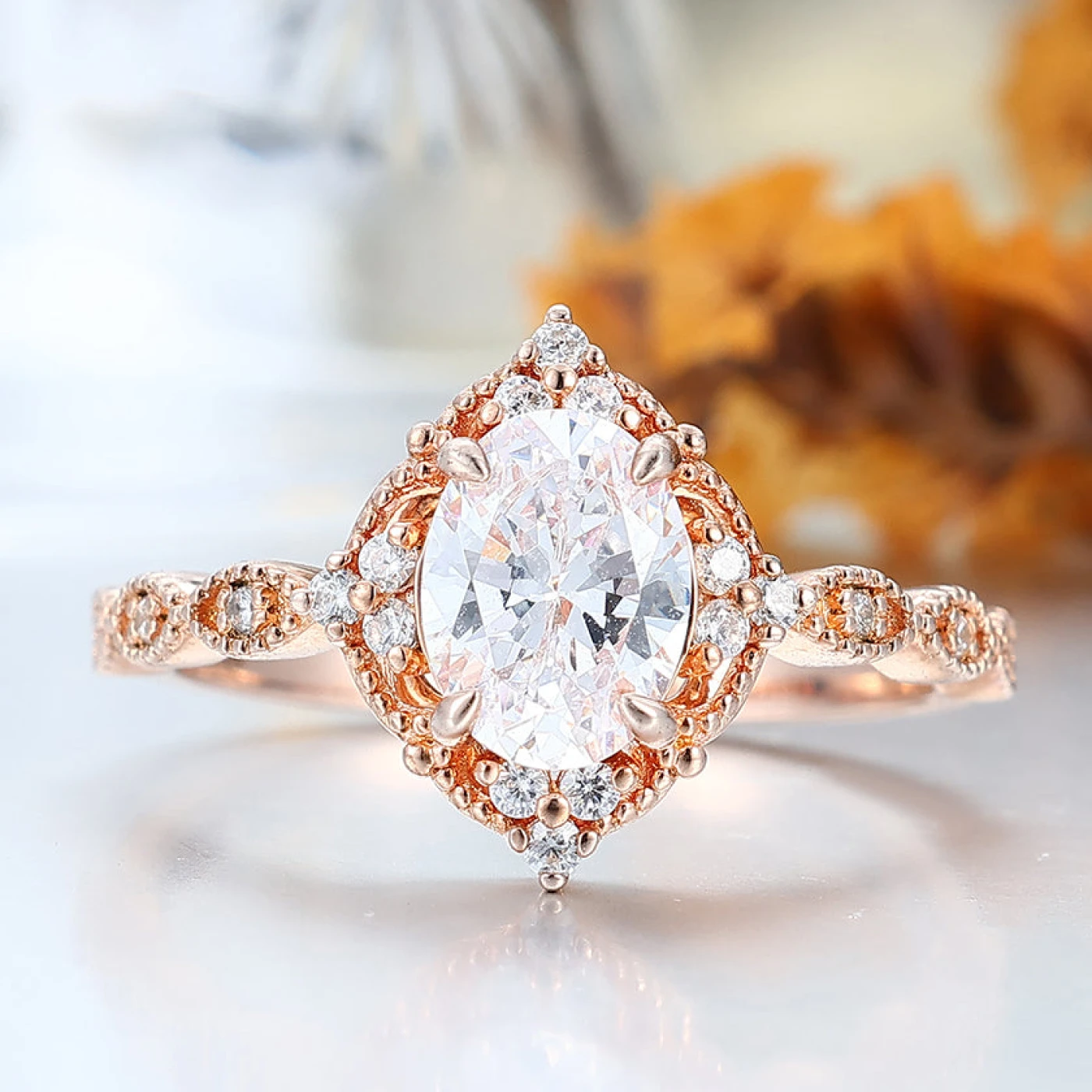Vintag Oval Cut Milgrained Wedding Ring Promise Bridal Ring