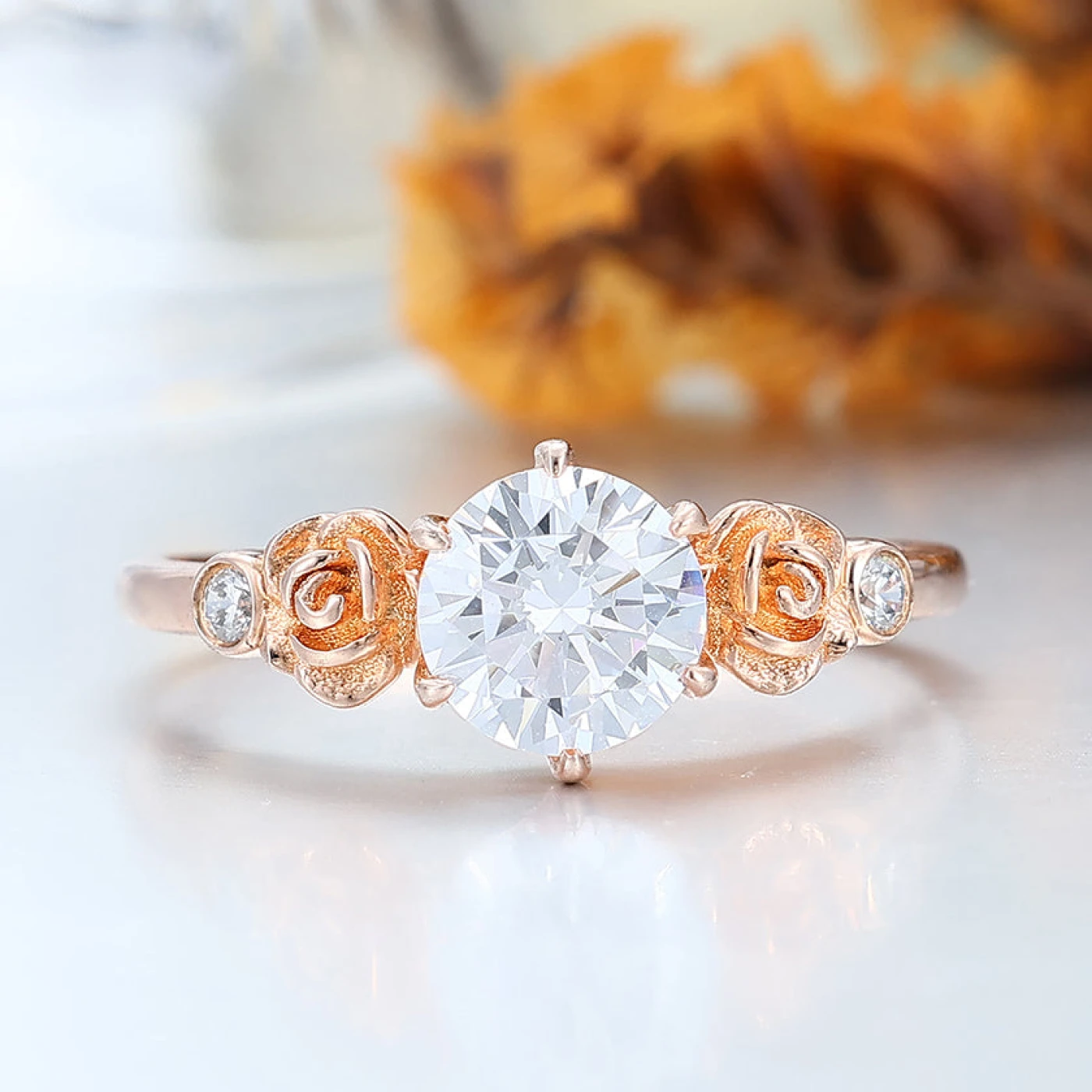 Noble 1 CT Round Cut Rose Shaped Wedding Ring Women Fine Ring
