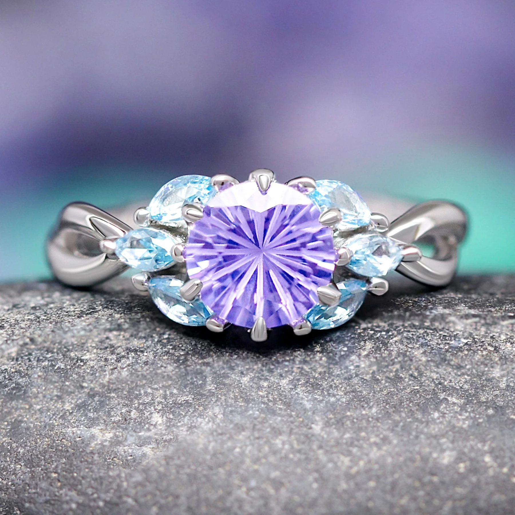 Nesta Amethyst Ring, Unique Engagement Ring, Womens Wedding Ring