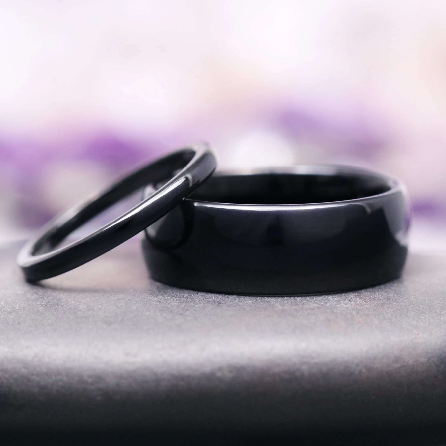 Minimalist His & Hers Couples Ring Set in Black Tungsten (8mm & 2mm)