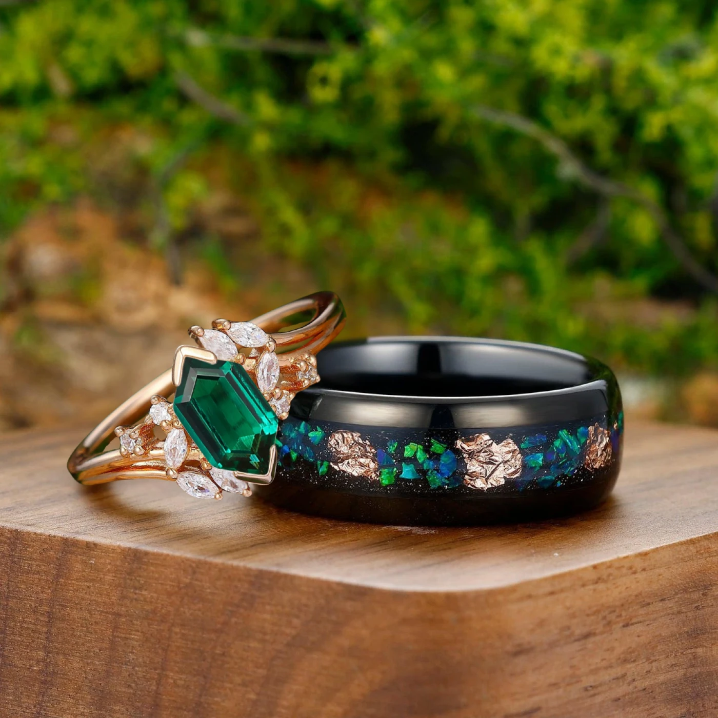 Retro Emerald Engagement Petal Promise Ring For Men For Women