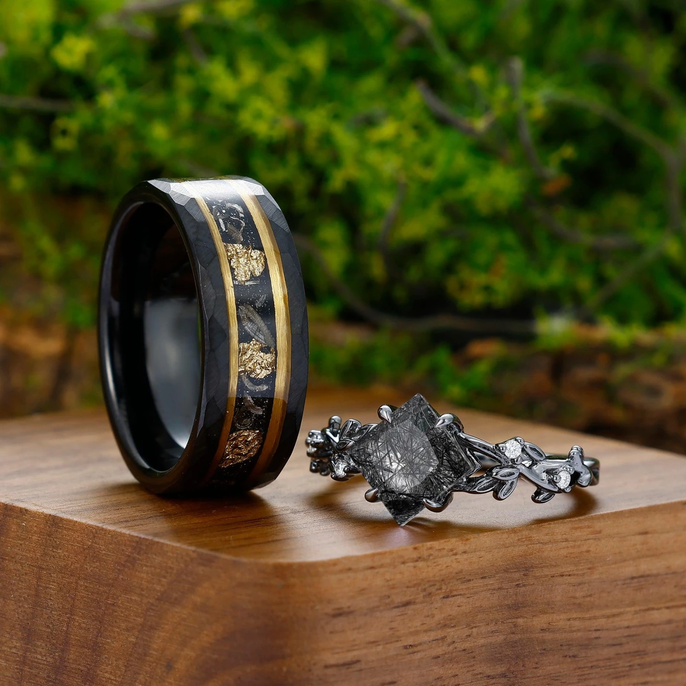 Unique 2CT Princess Cut Natural Engagement Couples Ring Set