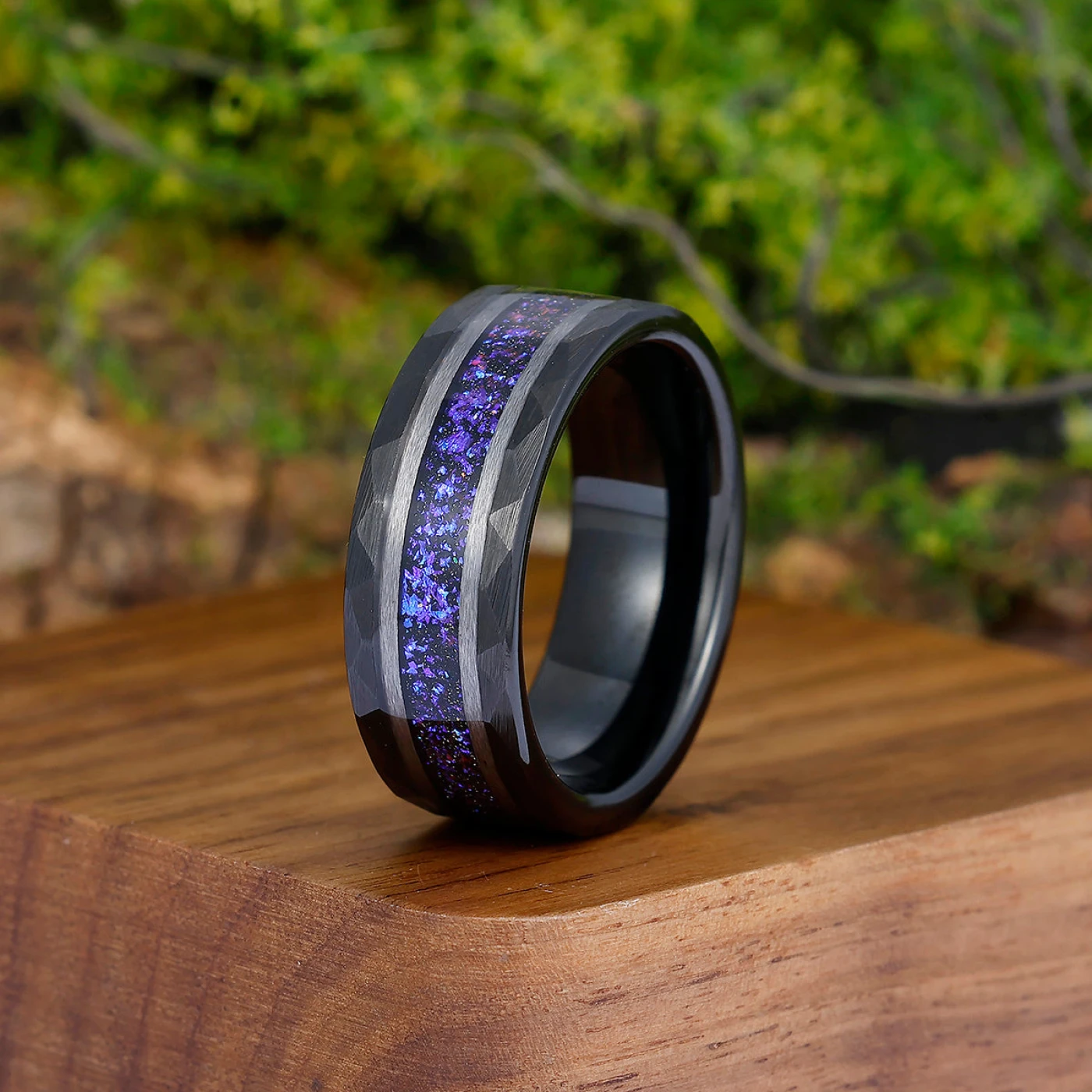Solitaire Round Blue Sapphire Engagement His and Hers Wedding Band Promise Leaf Matching Couple Rings - view 5