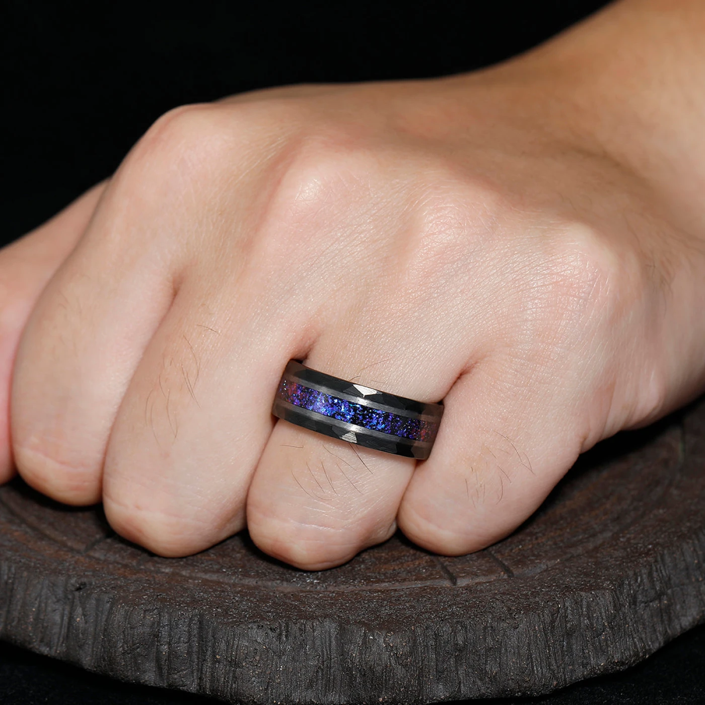 Solitaire Round Blue Sapphire Engagement His and Hers Wedding Band Promise Leaf Matching Couple Rings - view 7