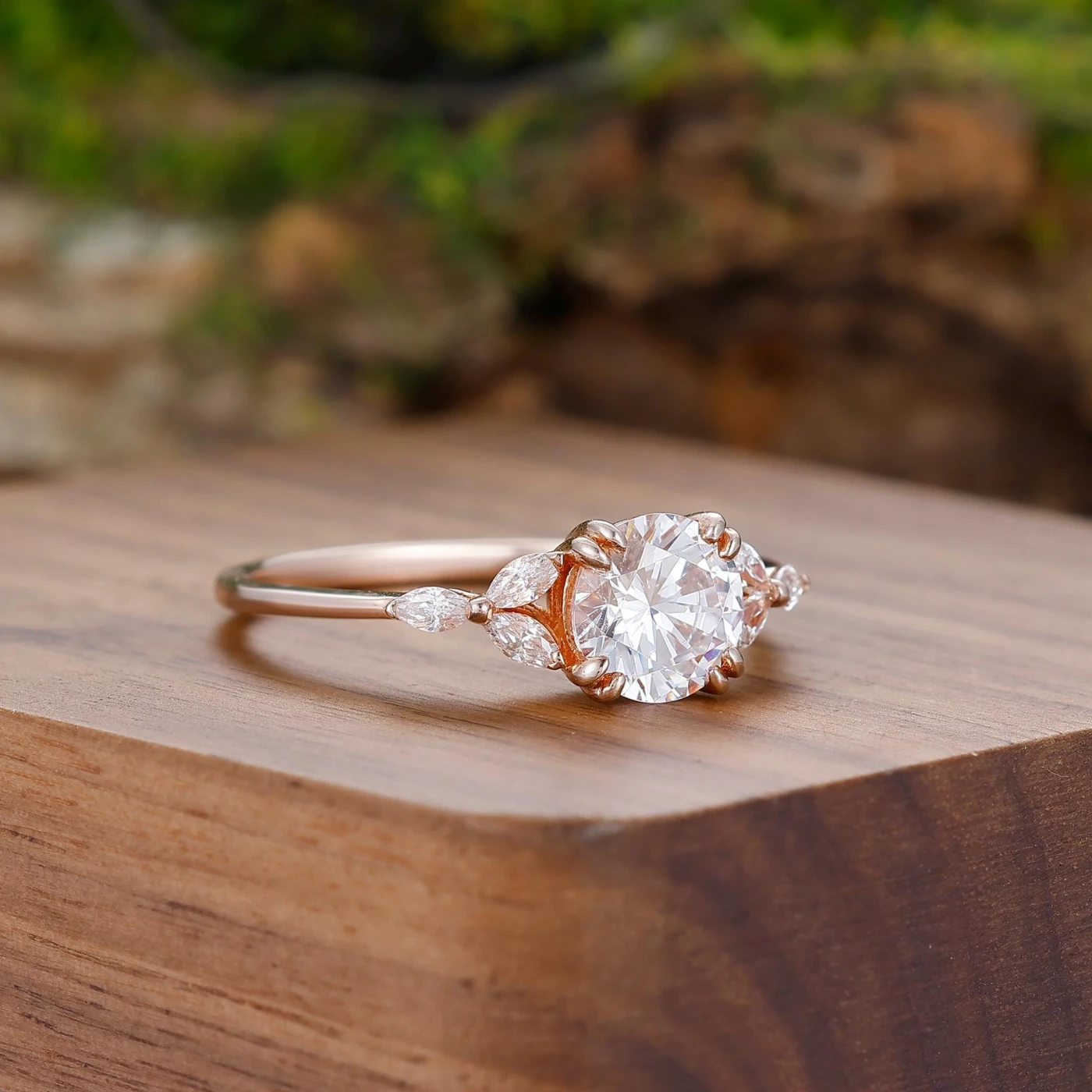 Minimalist Round Cut Moissanite Couples Ring Set S925 Gold Plated And Rhombic Tungsten Matching Ring - view 5