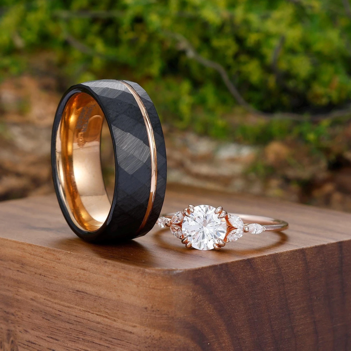 Minimalist Round Cut Moissanite Couples Ring Set S925 Gold Plated