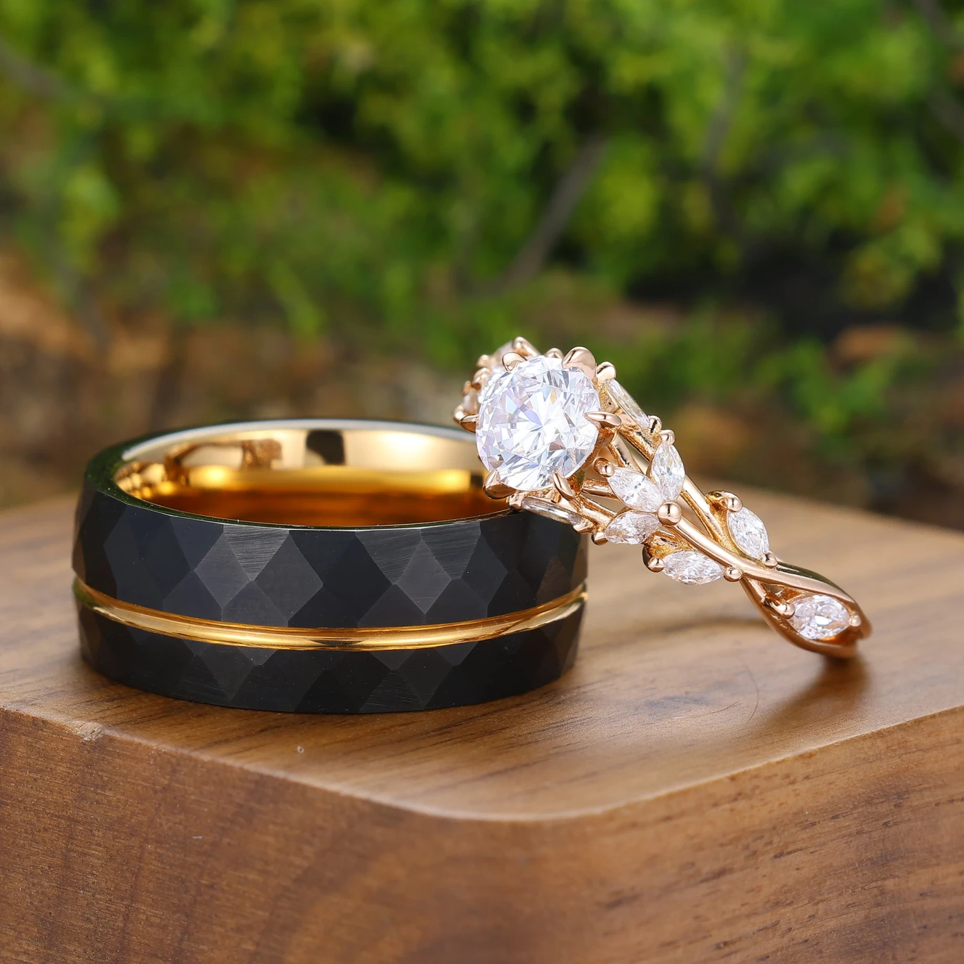 Elegant Moissanite Engagement Couple Rings Stylish Tungsten