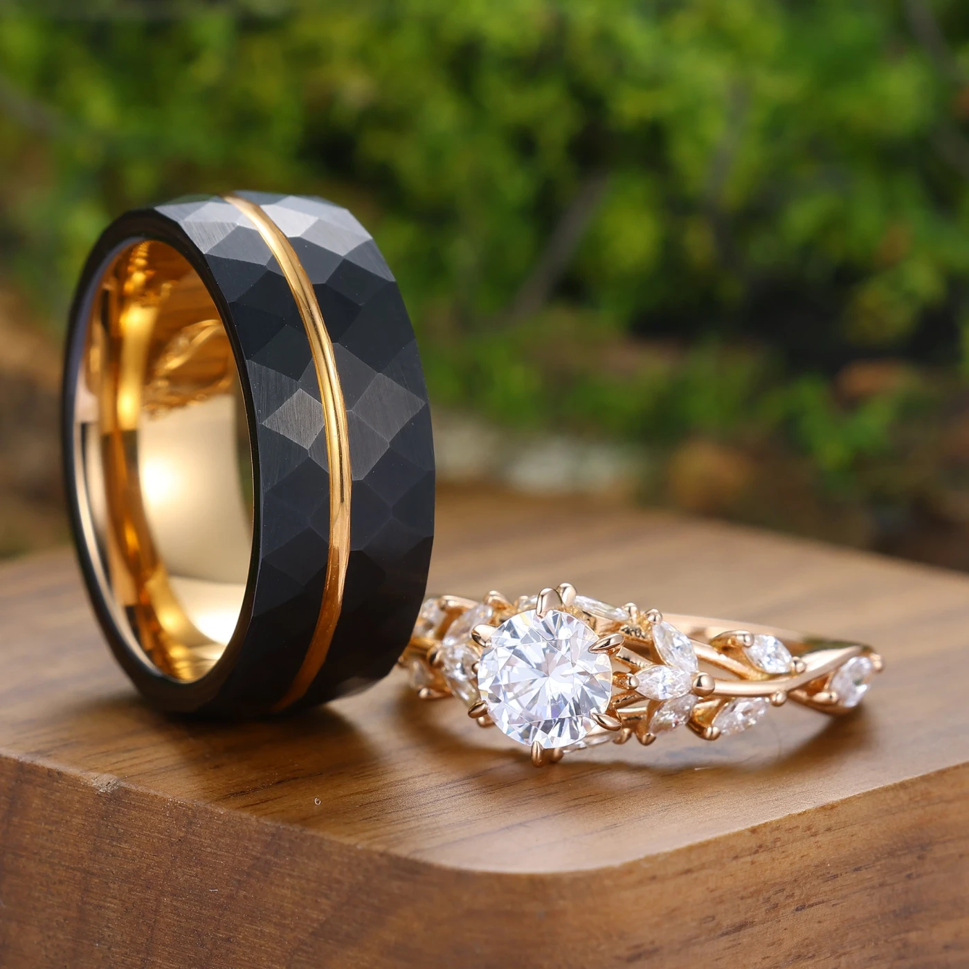 Elegant Moissanite Engagement Couple Rings Stylish Tungsten Promise Ring His and Hers Wedding Ring Set - view 3