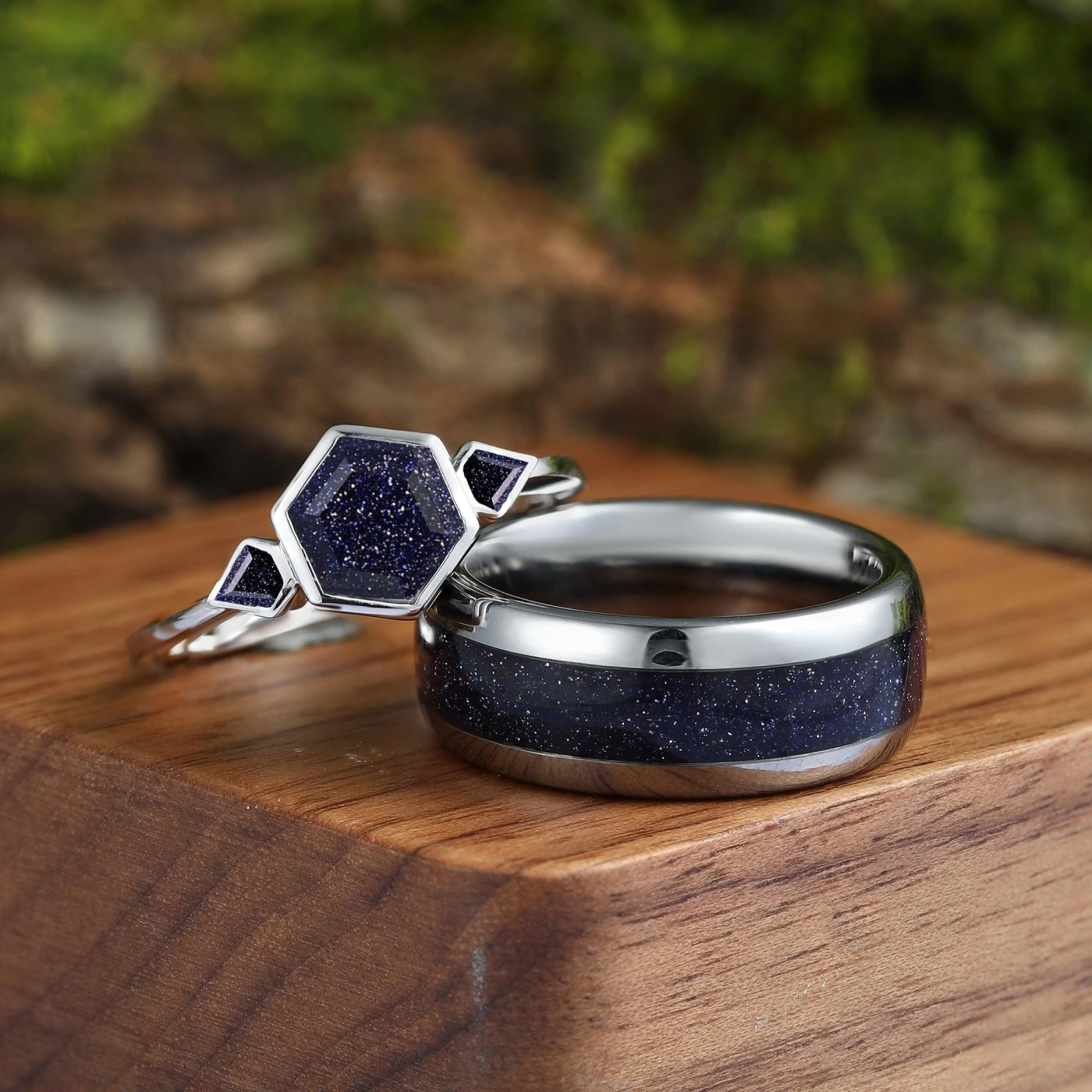 Skye Blue Sandstone Couples Ring Set His and Hers Great Rift