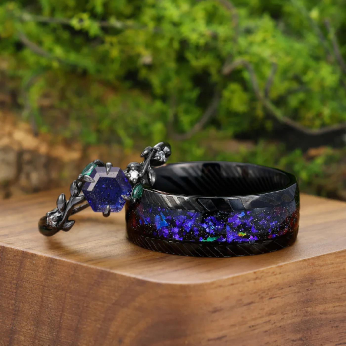 Aglisten Galaxy Sandstone Matching Engagement and Wedding Rings Couple Rings