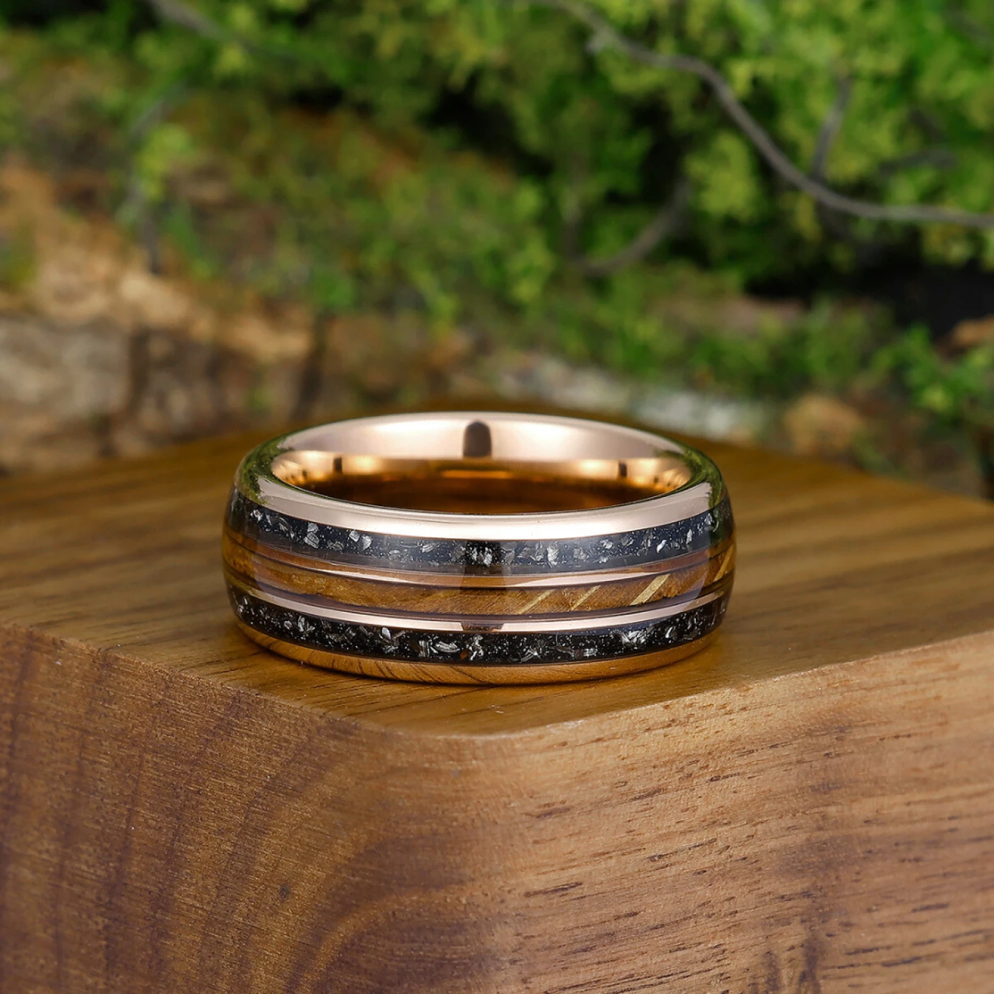 Dazzling Black Onyx Half Eternity Engagement Couples Ring Rose Gold Tungsten His And Hers Wedding Bands - view 5