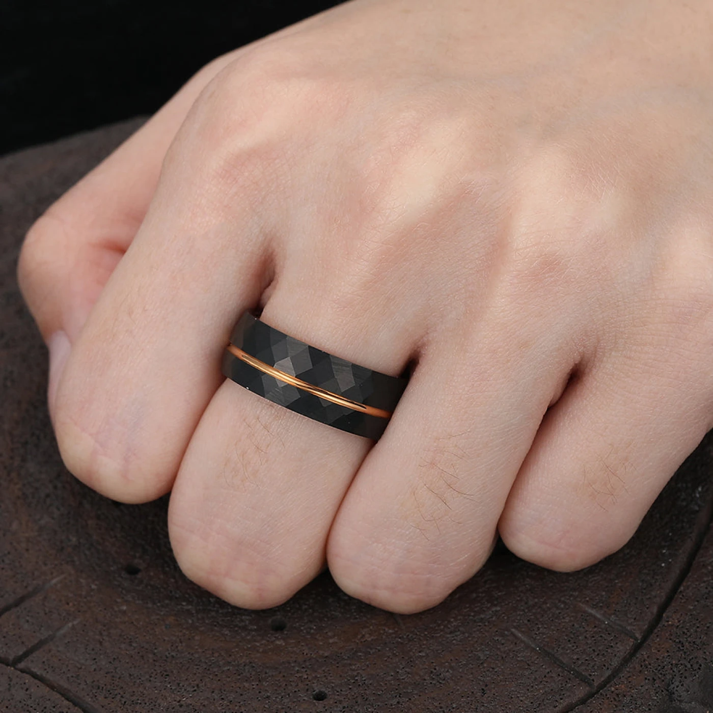 Art Deco Black Onyx Blade Engagement Couple Rings Promise Hammered Tungsten Wedding Bands For Men And Women - view 6