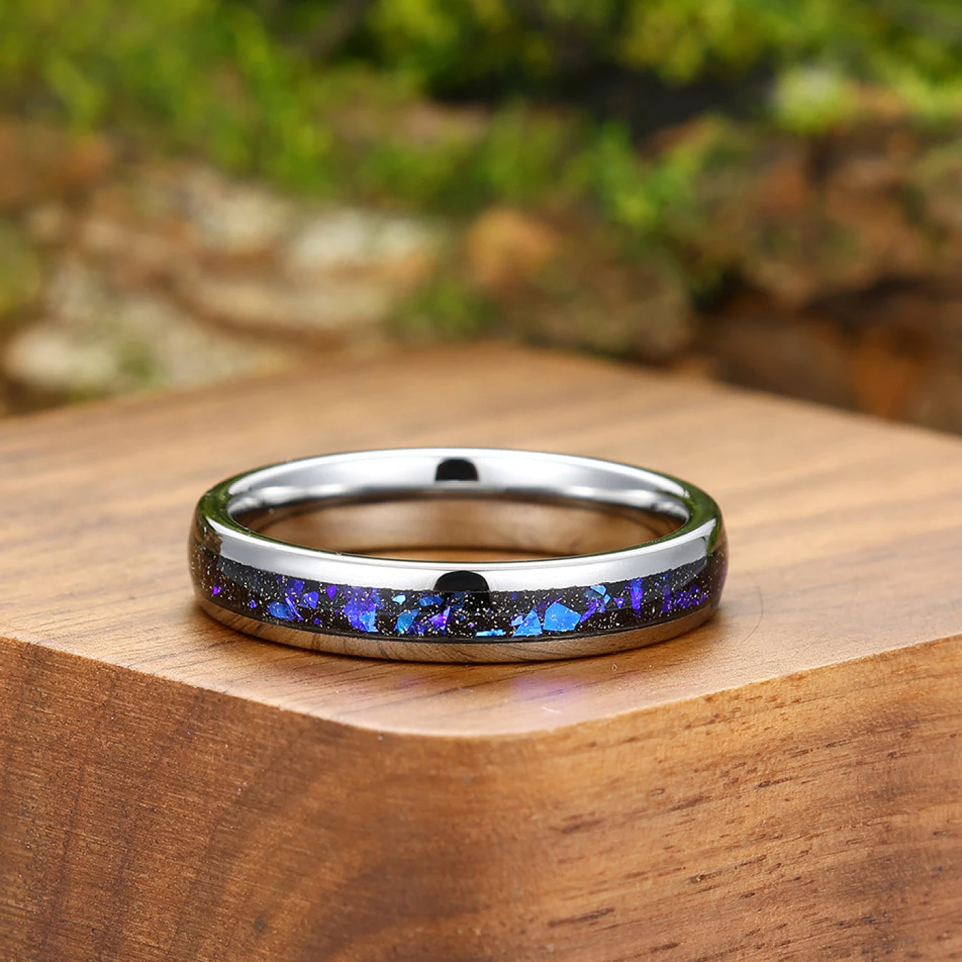 Crushed Galaxy Sandstone Tungsten Matching Promise Rings His and Hers Tungsten Wedding Band Unsex Couple Ring Set - view 8